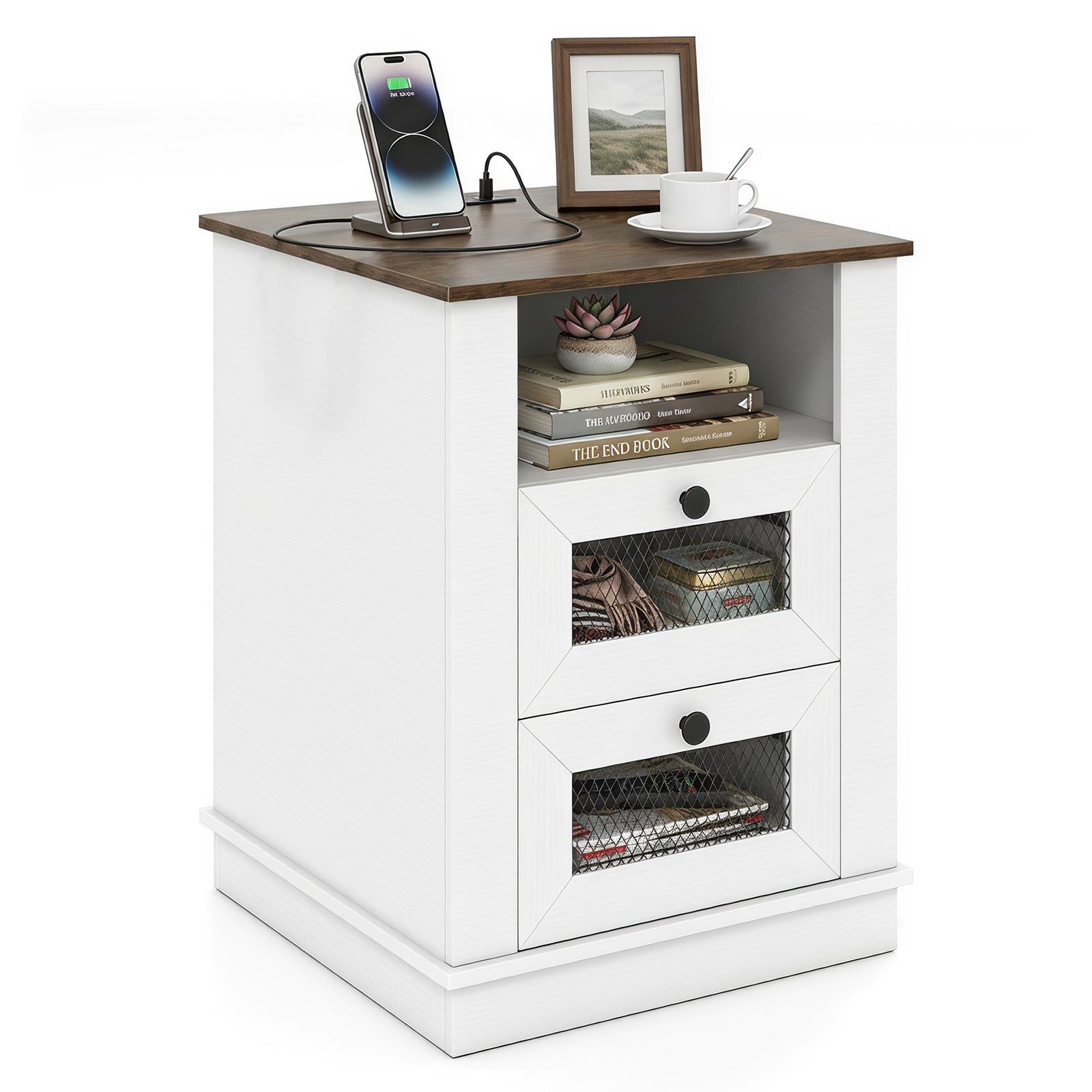 KOMFOTT Nightstand with Charging Station Night Stand with 2 Drawers(1/2)