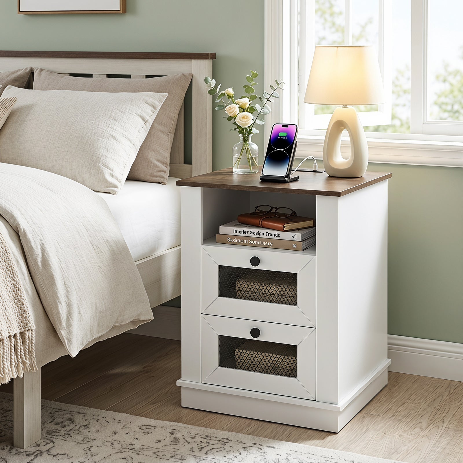 KOMFOTT Nightstand with Charging Station Night Stand with 2 Drawers(1/2)