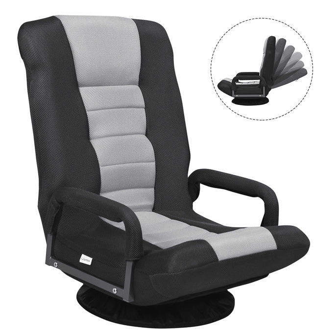 KOMFOTT 360-Degree Foldable Swivel Gaming Floor Chair With 6 Adjustable Position, Armrests, Padded Backrest