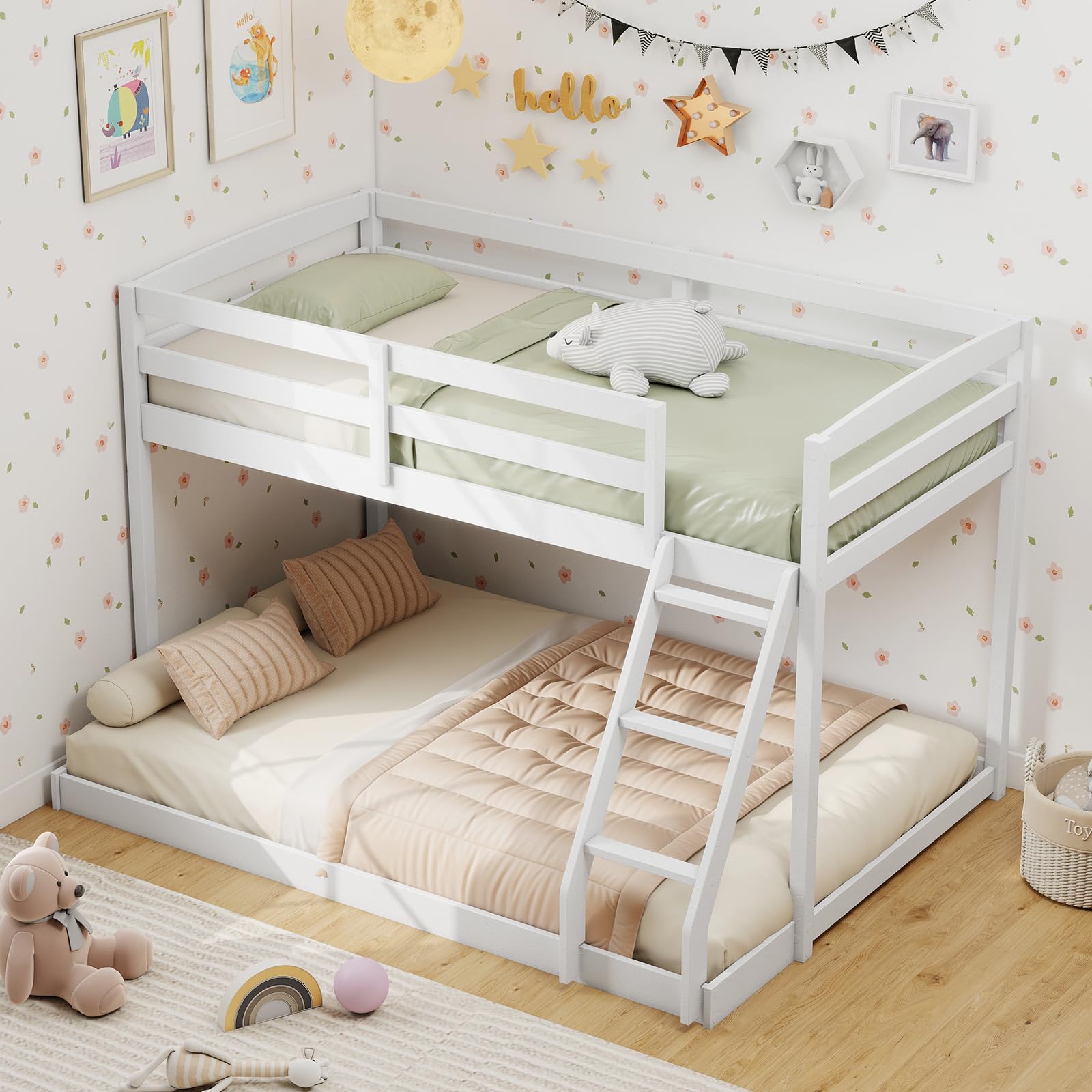 KOMFOTT Low Bunk Bed Twin Over Full
