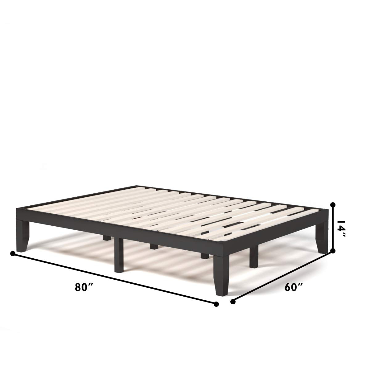 KOMFOTT Wood Platform Bed Frame, Solid Wood Mattress Foundation with Rubber Wood Frame