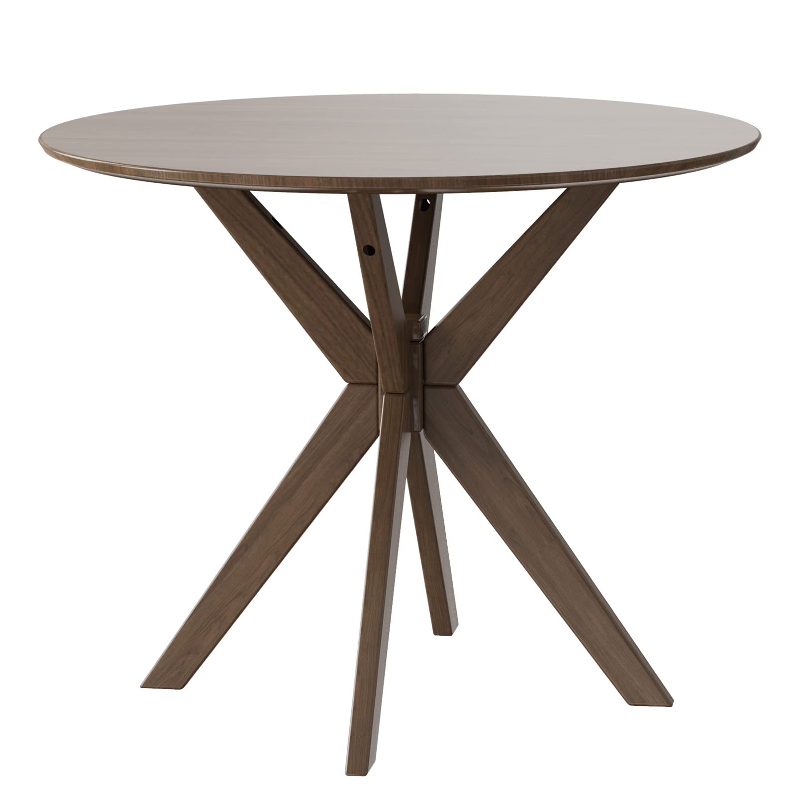 KOMFOTT 36" Round Dining Table, Solid Wood Kitchen Table with Intersecting Pedestal Base and Adjustable Foot Pads