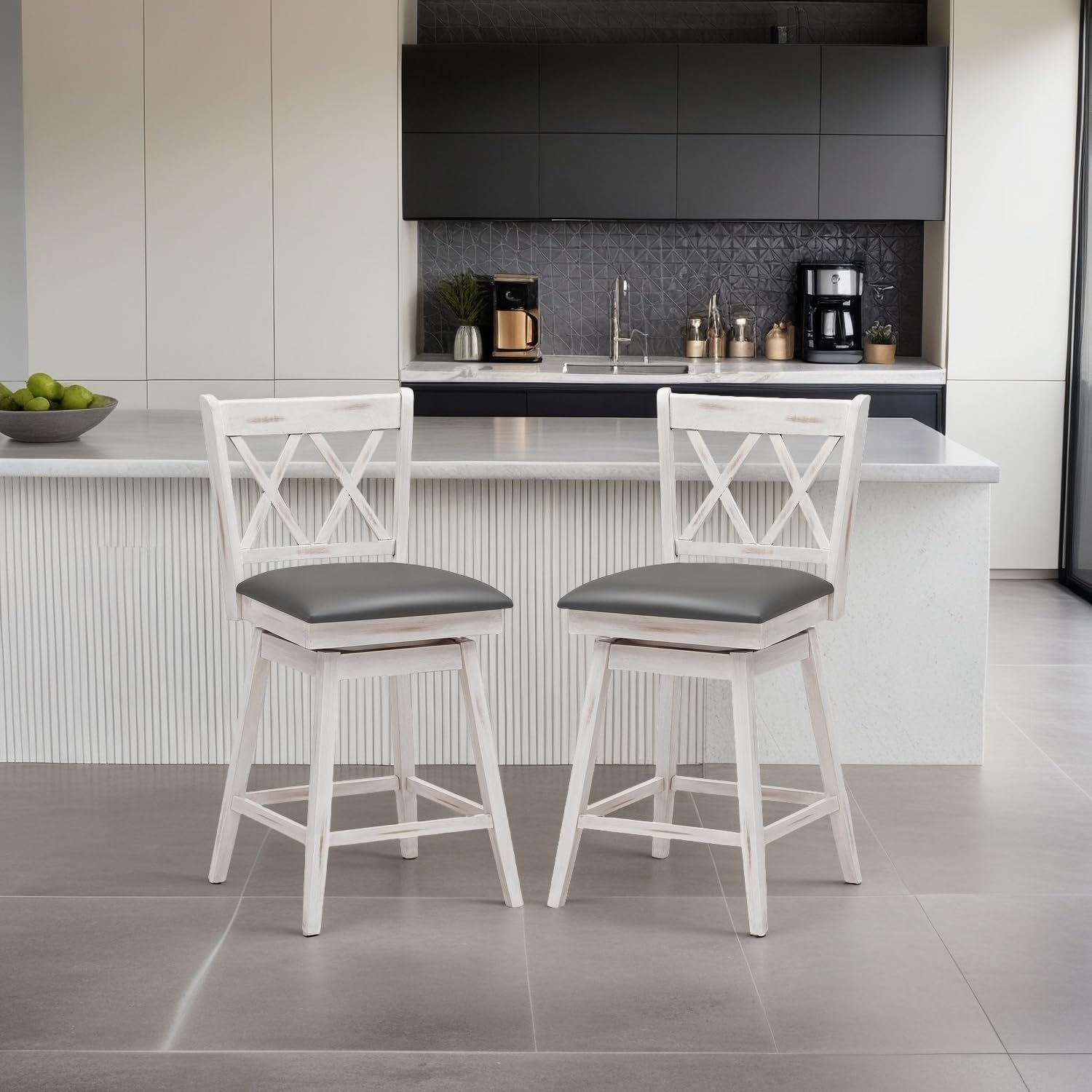 KOMFOTT 360° Swivel Bar Stool Set of 2/4 with Foot Rest, Upholstered Cushion & Ergonomic Backrest