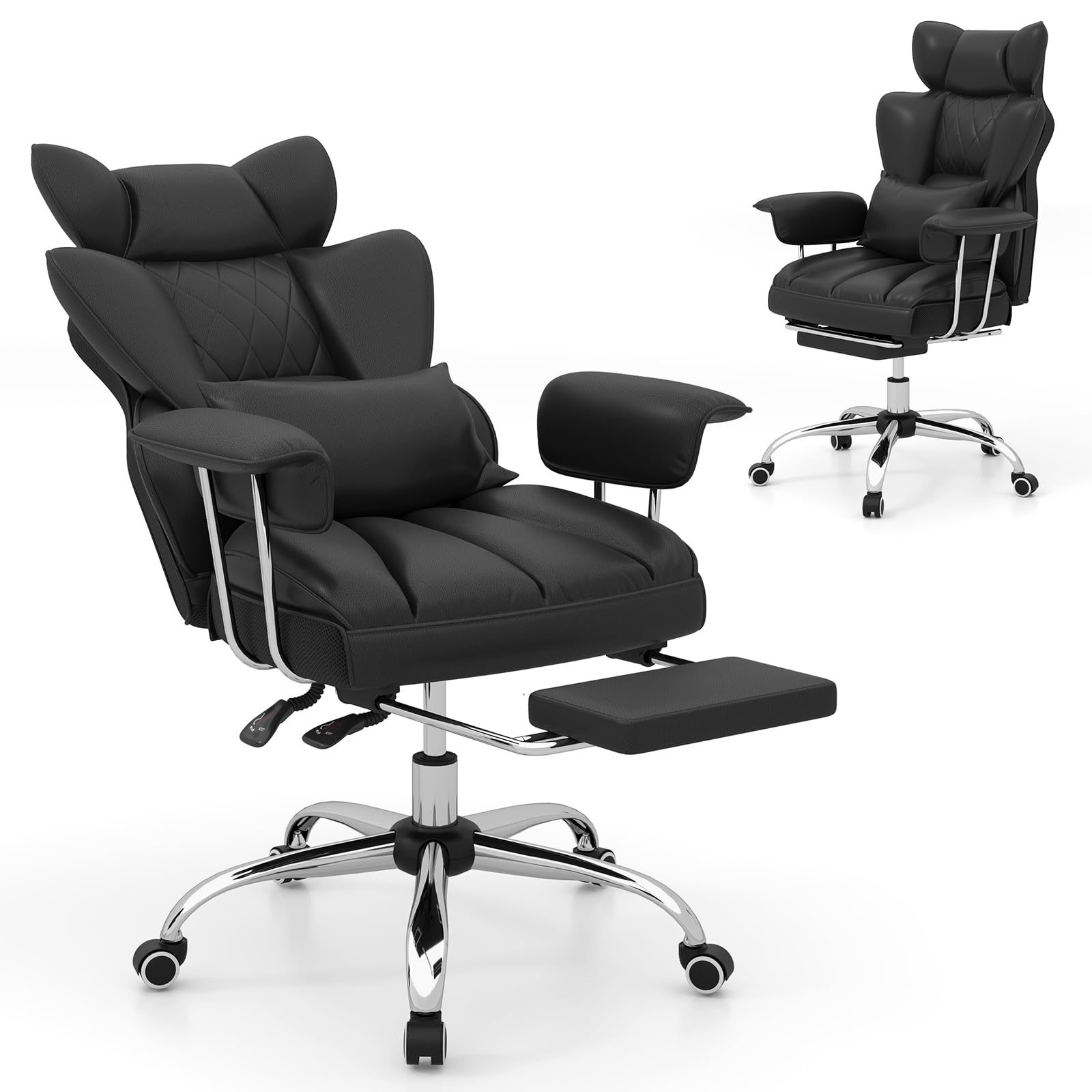 KOMFOTT 400 LBS Big and Tall Office Chair, PU Leather Executive Desk Chair w/Retractable Footrest