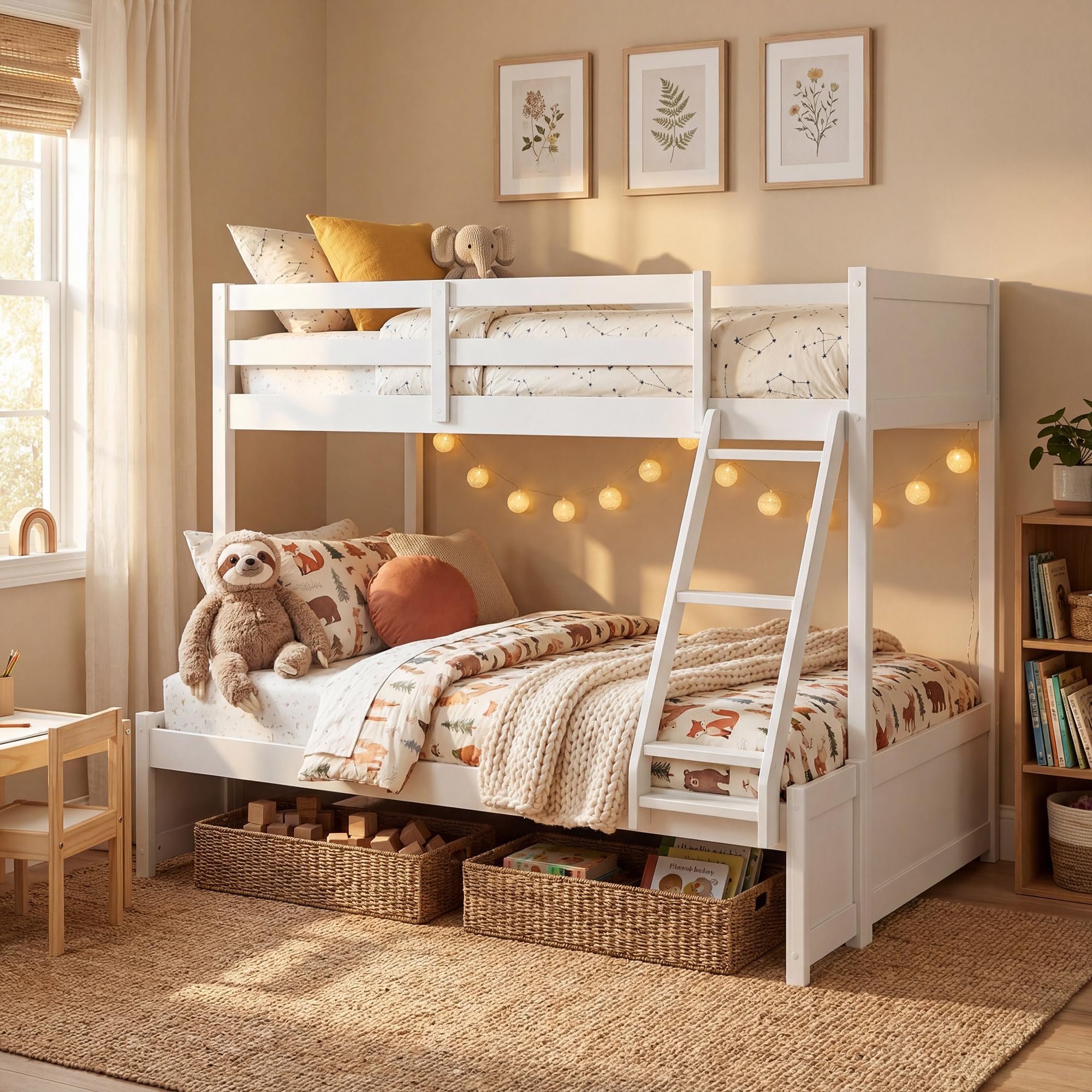 KOMFOTT Twin Over Full Bunk Bed with Full-Length Guardrails