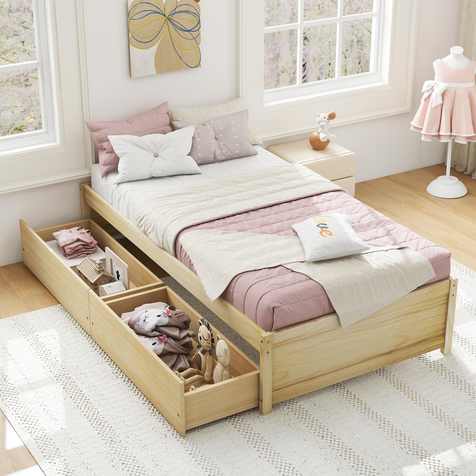 KOMFOTT Bed Frame with 2 Storage Drawers