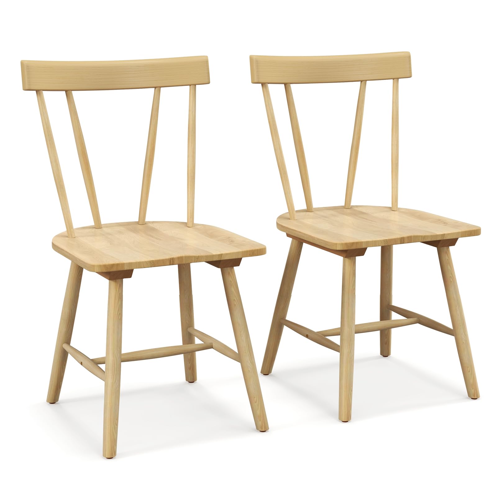 KOMFOTT Set of 2/4 Windsor Chairs, Rubber Wood Dining Chairs with Spindle Back