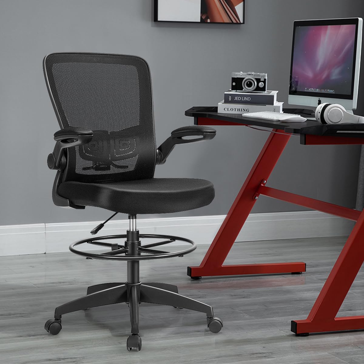 KOMFOTT Drafting Chair, Ergonomic Tall Office Chair with Thick Cushion