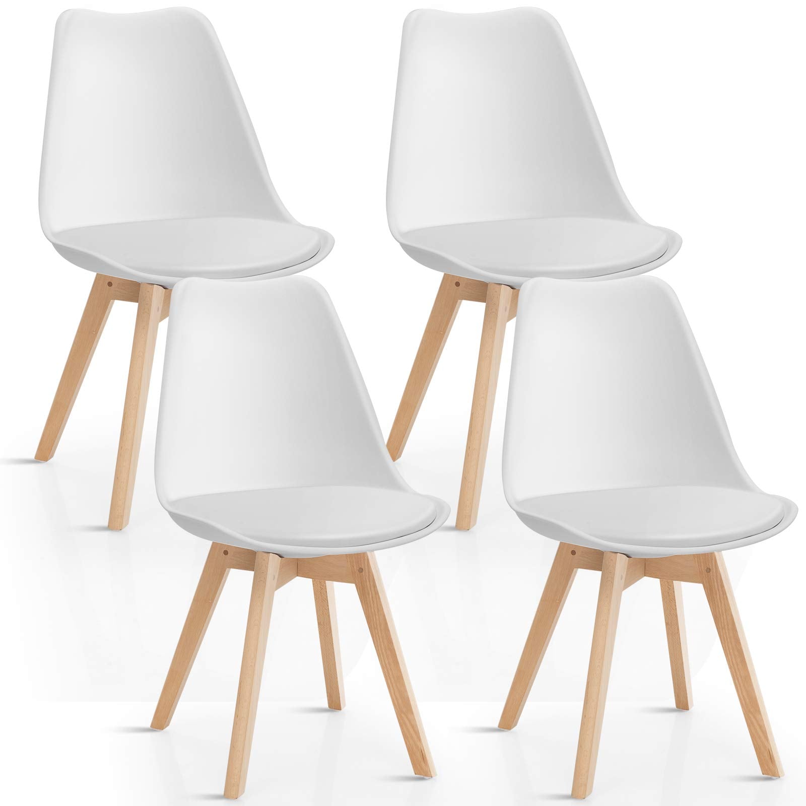 KOMFOTT Set of 4 Modern High Backrest Dining Chairs, Elegant Mid Century Side Chairs w/Padded Seat, Solid Wood Legs