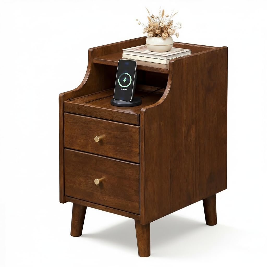 KOMFOTT Narrow Nightstand with 2 Drawers & Pull-Out Tray(1/2)