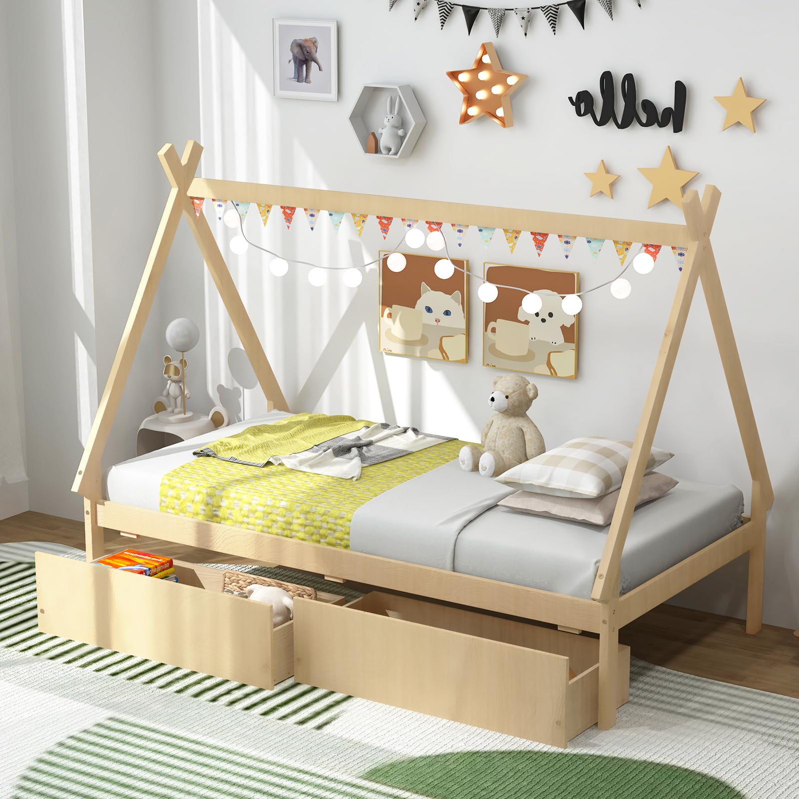 KOMFOTT Twin Size House Bed with 2 Storage Drawers