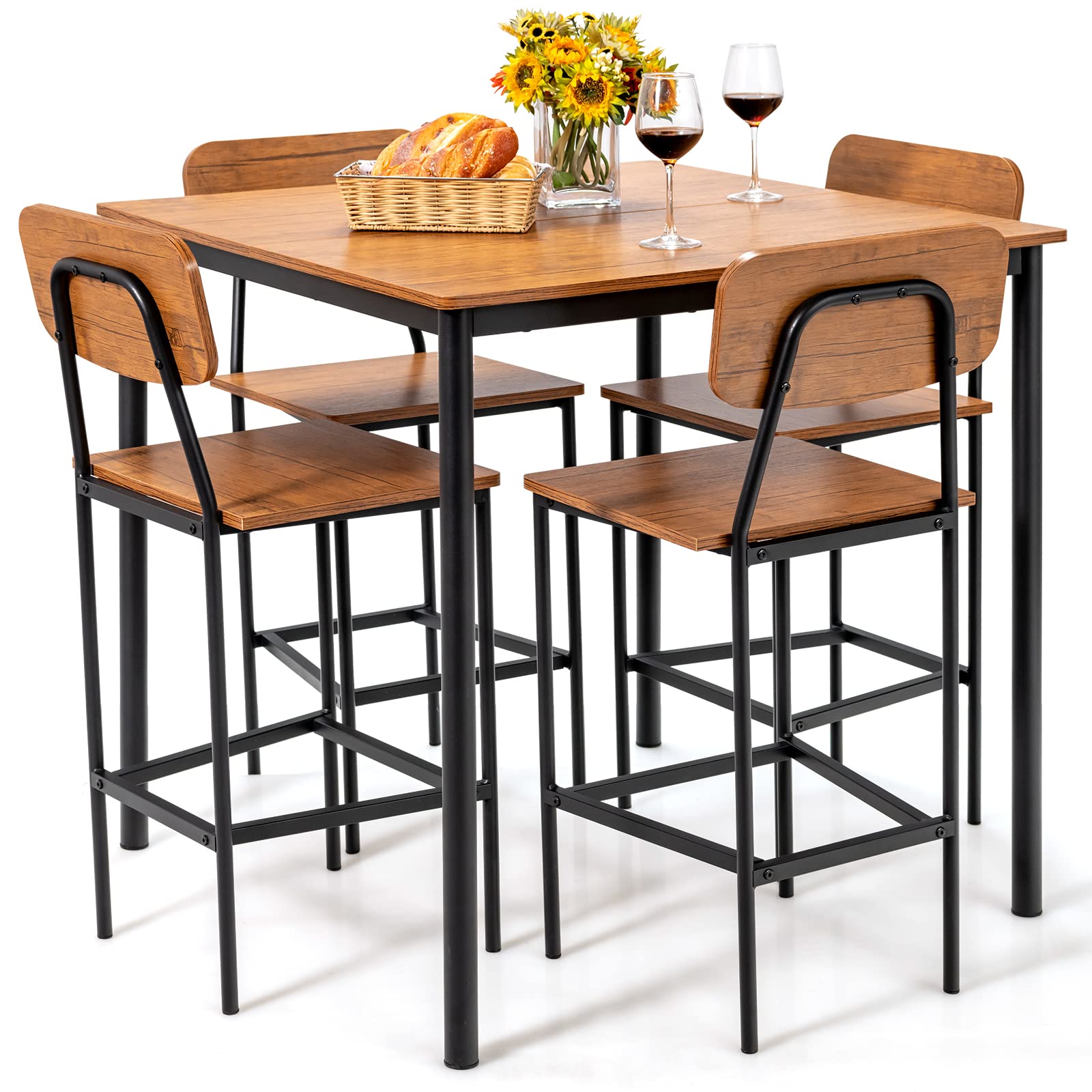 KOMFOTT 5 Piece Dining Table Set with Counter Height Table & 4 Bar Stools
