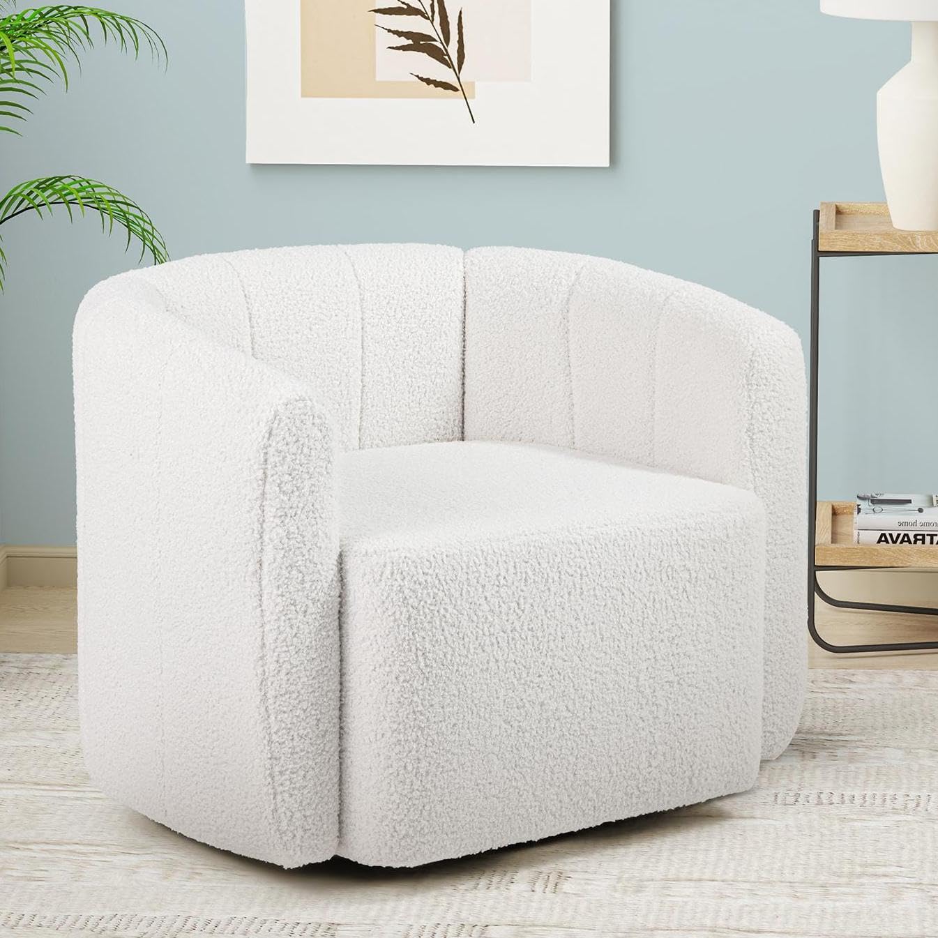 KOMFOTT Swivel Barrel Chair Sherpa Fabric Accent Chair