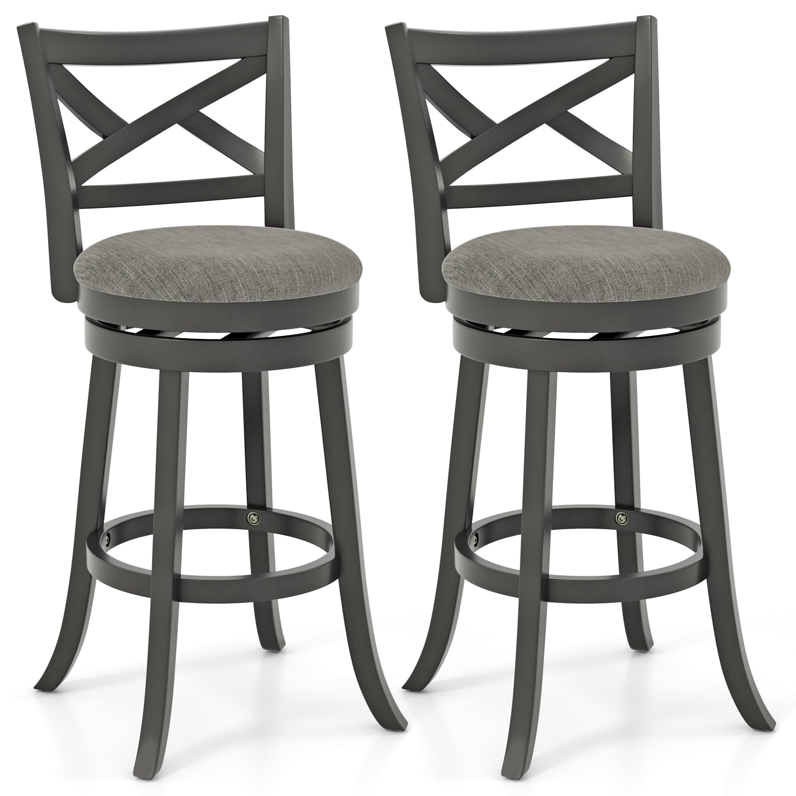 KOMFOTT Wood Swivel Bar Stools Set of 2/4, Counter Height Swivel Chairs with Hollow Back & Soft-Padded Seat