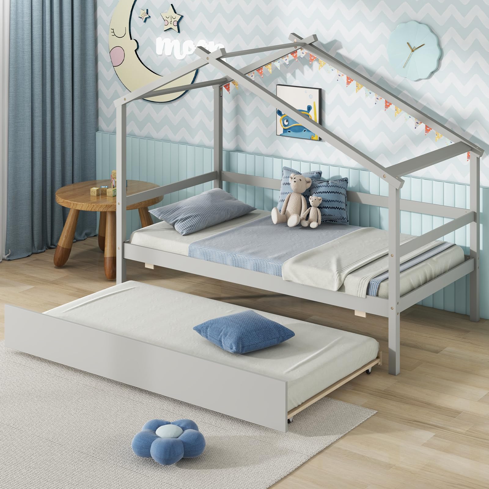 KOMFOTT Twin Size House Bed with Trundle