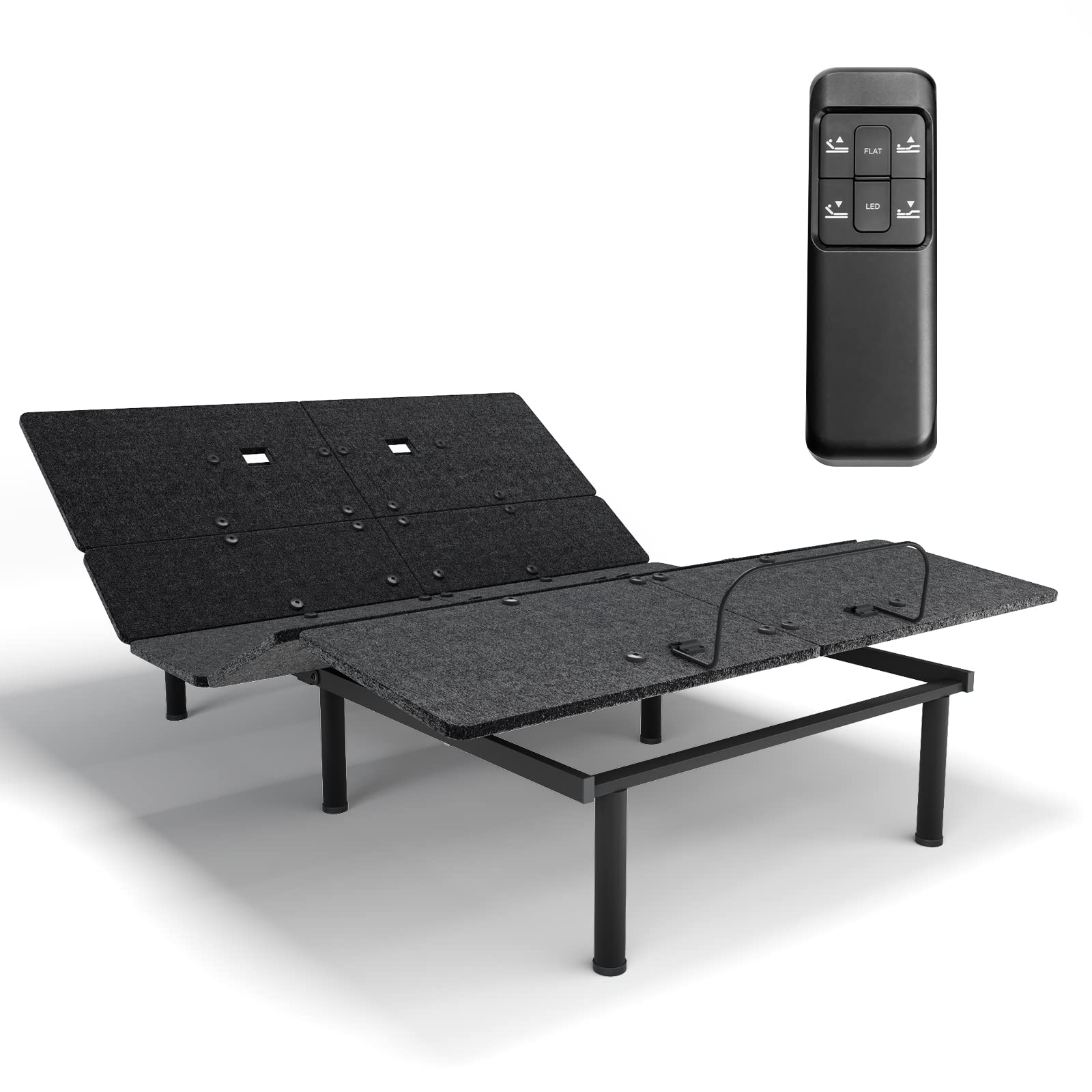 KOMFOTT Adjustable Bed Base with Remote, Electric Reclining Bed with Head & Foot Incline, LED Under-Bed Lighting and Dual USB Port