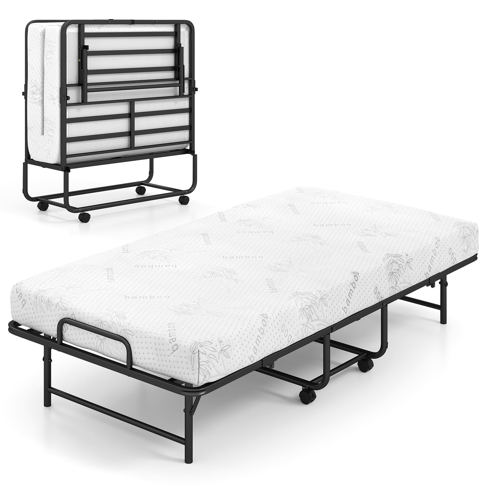 KOMFOTT Twin Size Folding Bed with 5-Inch Mattress 75" x 38" Rollaway Guest Bed