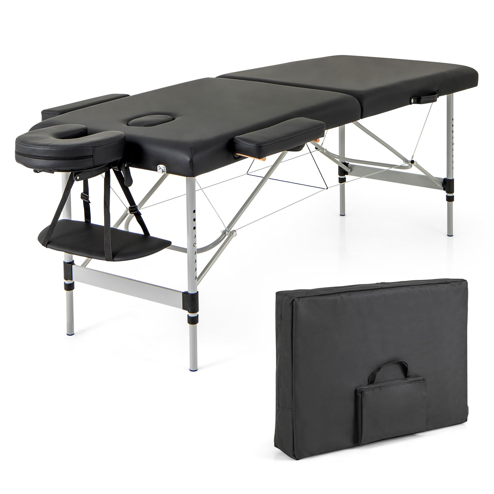 KOMFOTT Massage Table, Portable Massage Bed with Carrying Bag, 2 Fold Salon Spa Tattoo Bed, Height Adjustable