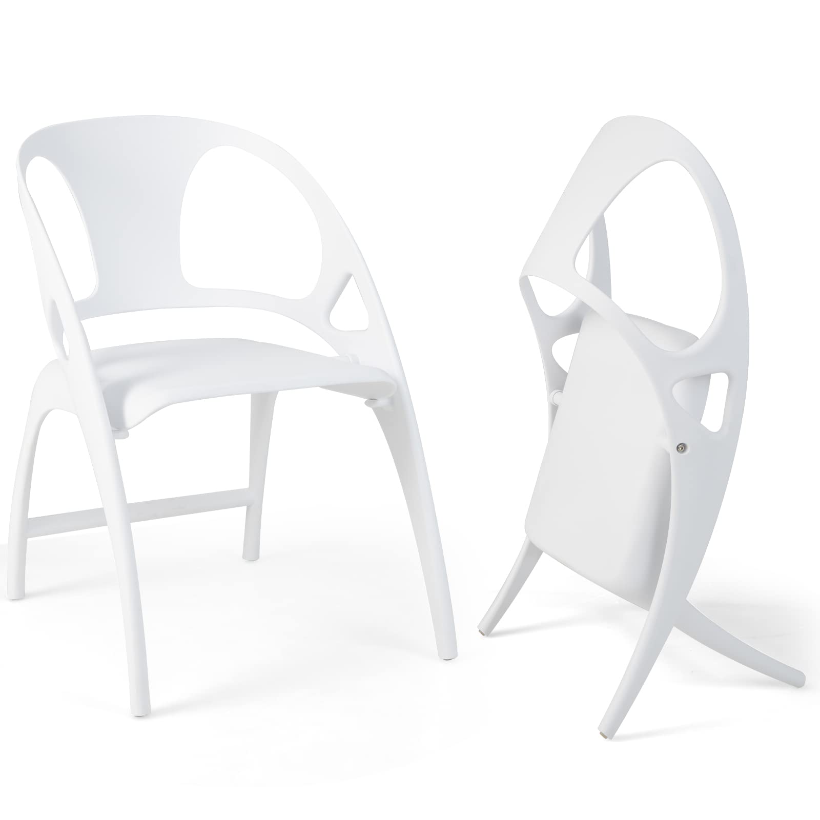 KOMFOTT Folding Dining Chairs Set of 4, Outdoor Plastic Dining Chairs with Armrest and High Backrest