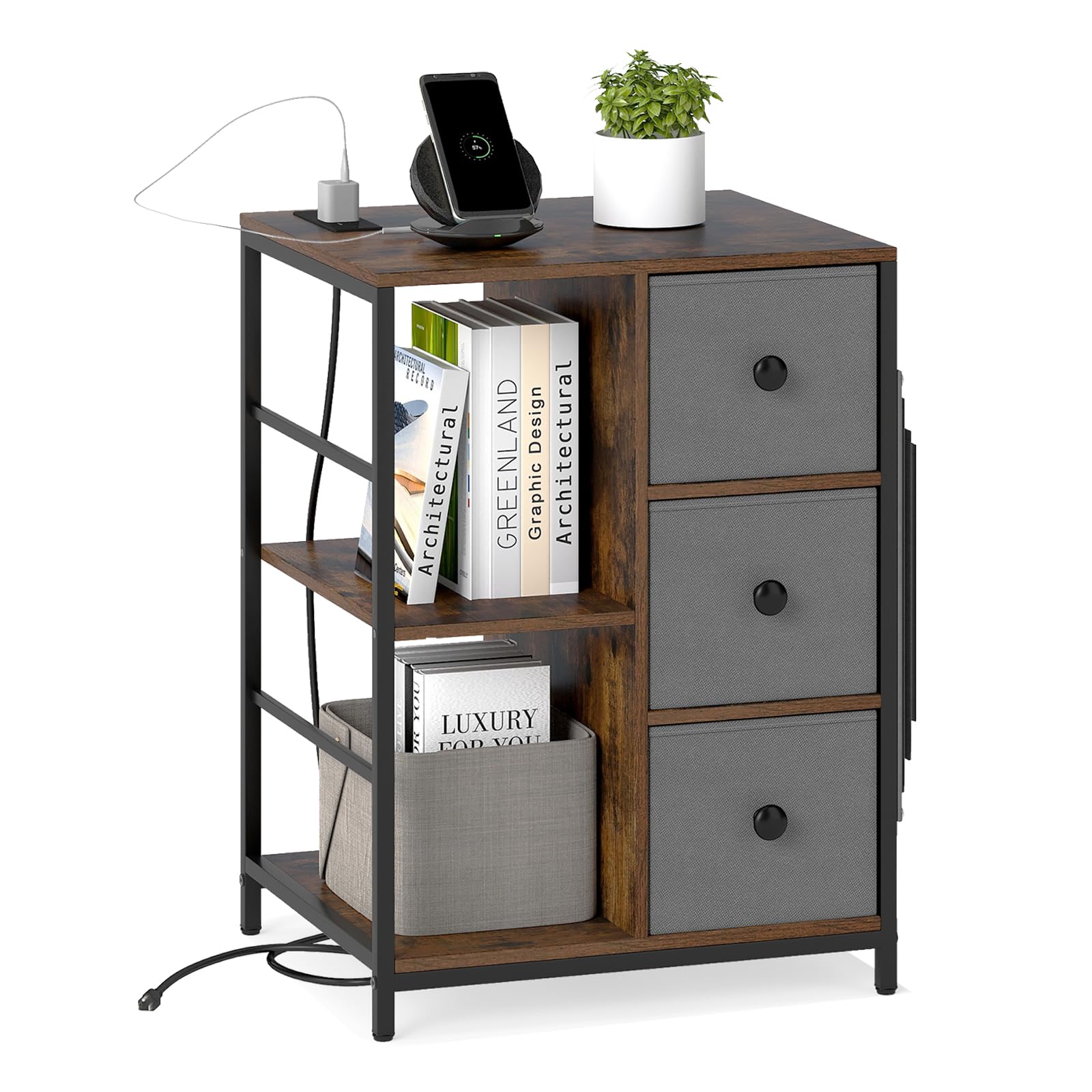 KOMFOTT 3-Tier Nightstand with Charging Station
