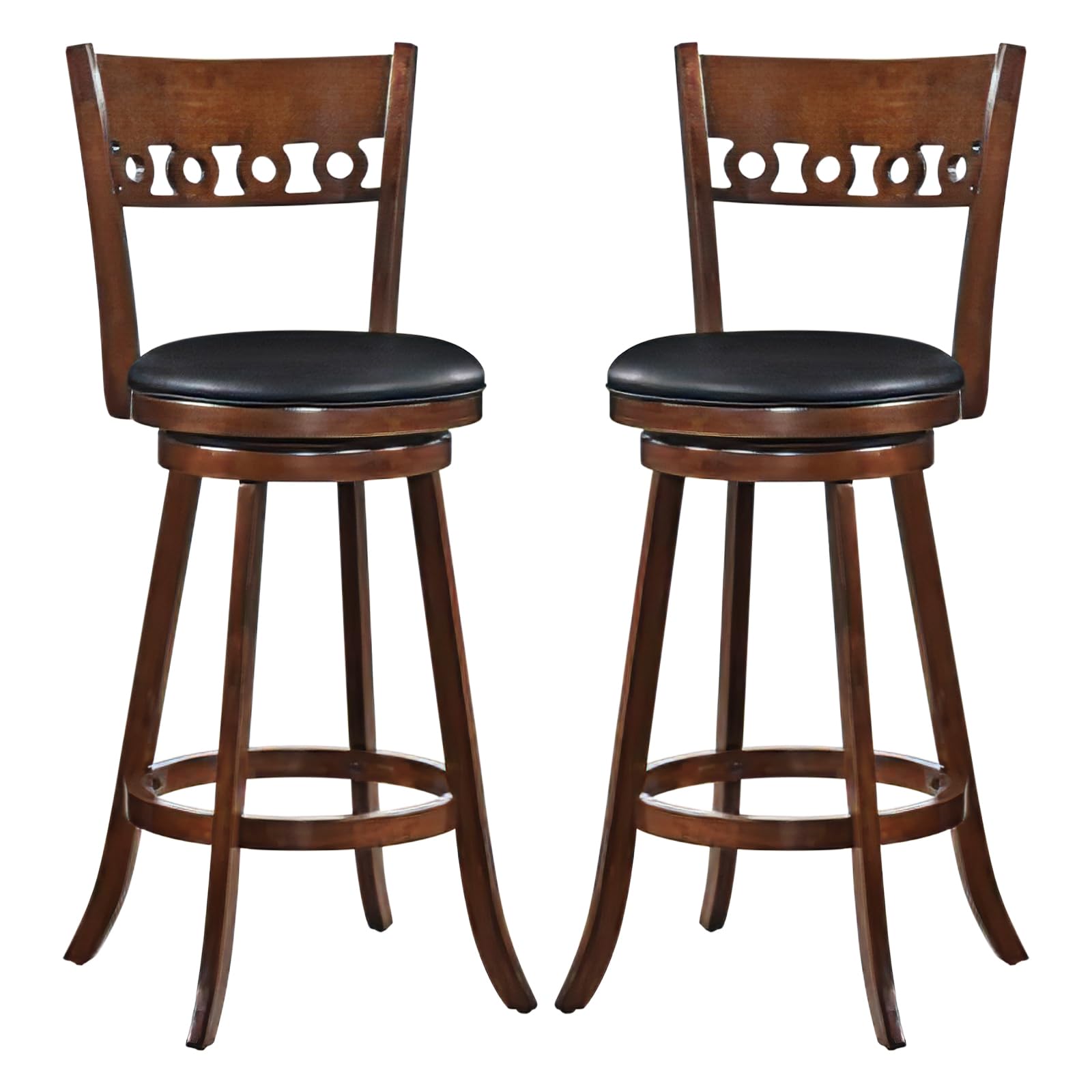 KOMFOTT Swivel Bar Stools Set of 2/4, Bar Chairs with Back, Rubber Wood Frame