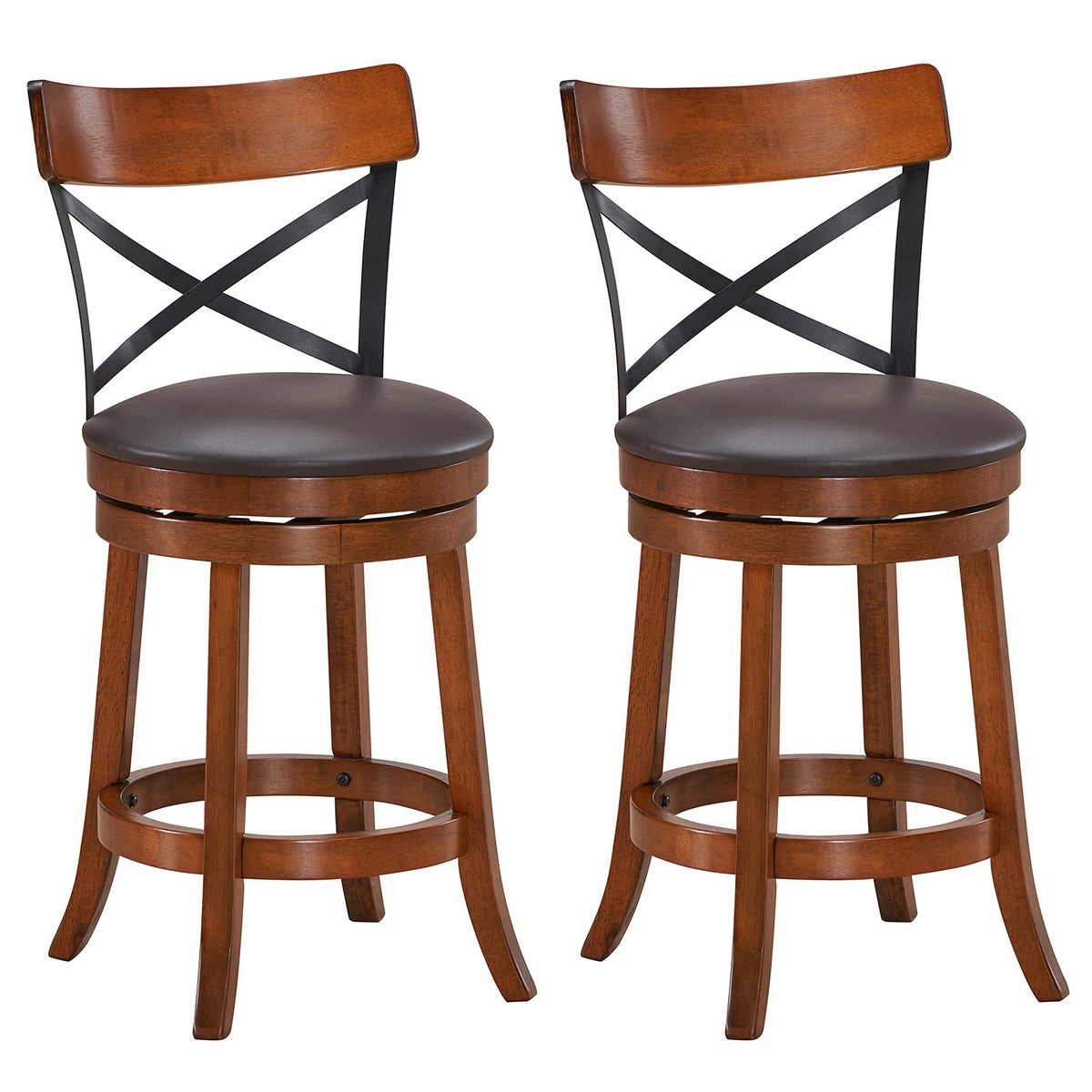 KOMFOTT 360-Degree Swivel Solid Wood Bar Stool Set of 2/4 with Soft Cushion & Backrest