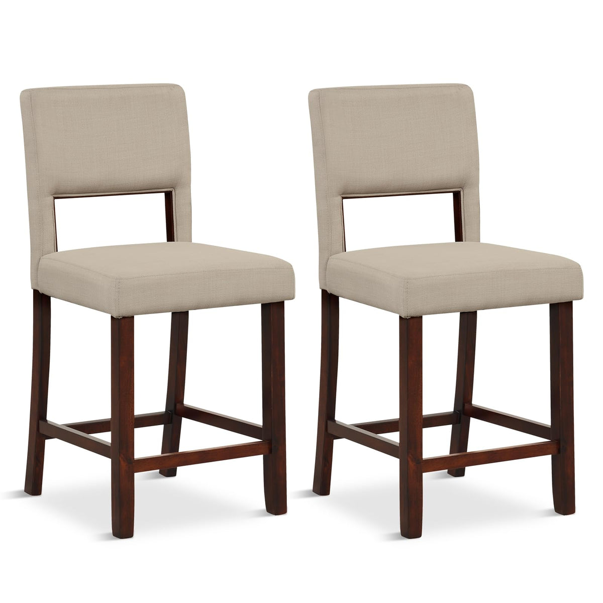 KOMFOTT 24.5" Counter Height Bar Stools Set of 2/4, Linen Barstools with Back, Rubber Wood Legs