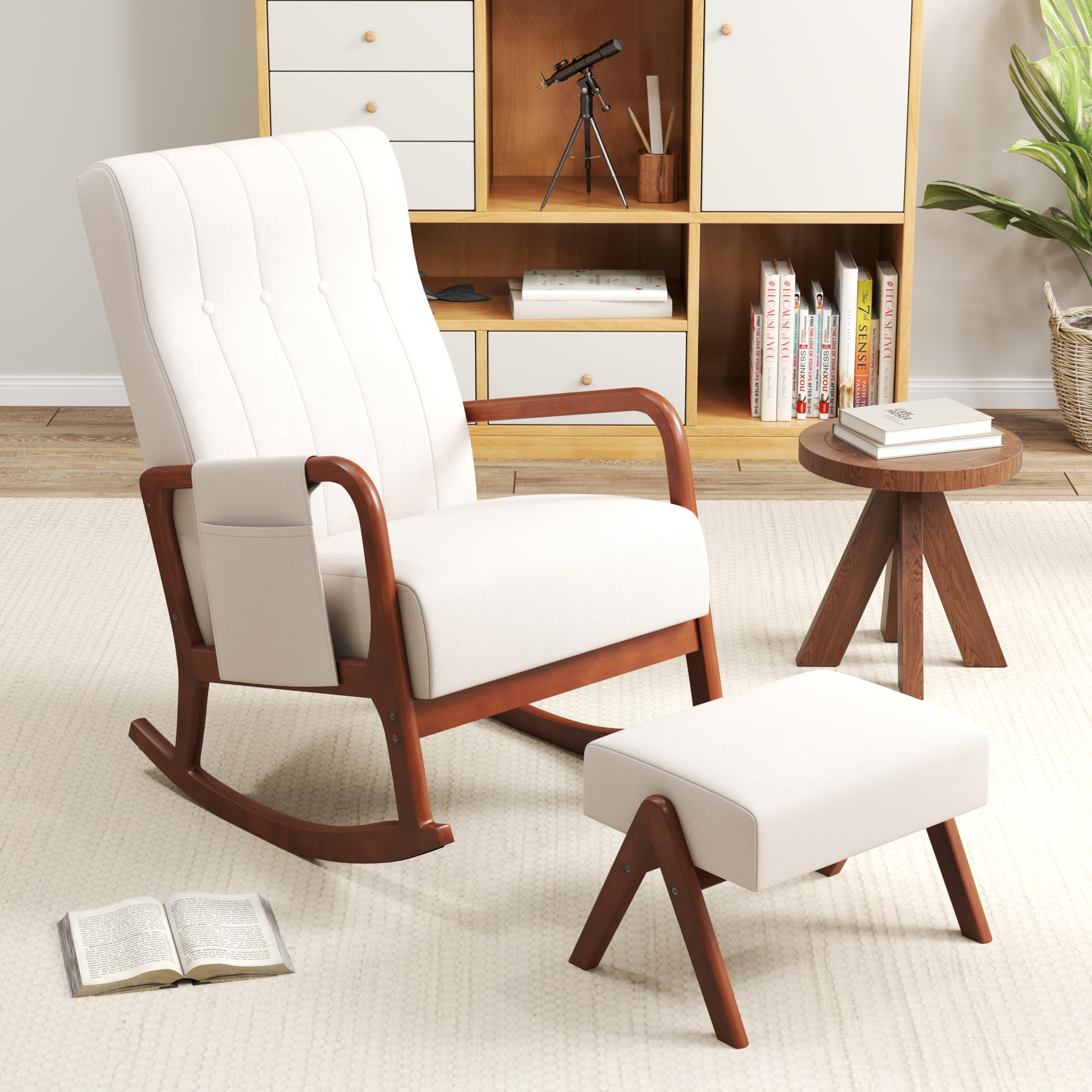 KOMFOTT Nursery Rocking Chair with Ottoman, Upholstered Rocker Chair w