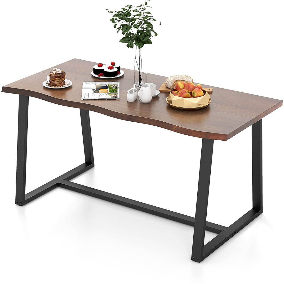 KOMFOTT 63" Rectangular Large Dining Table for 4-6, Mid-Century Kitchen Table w/Heavy-Duty Metal Frame
