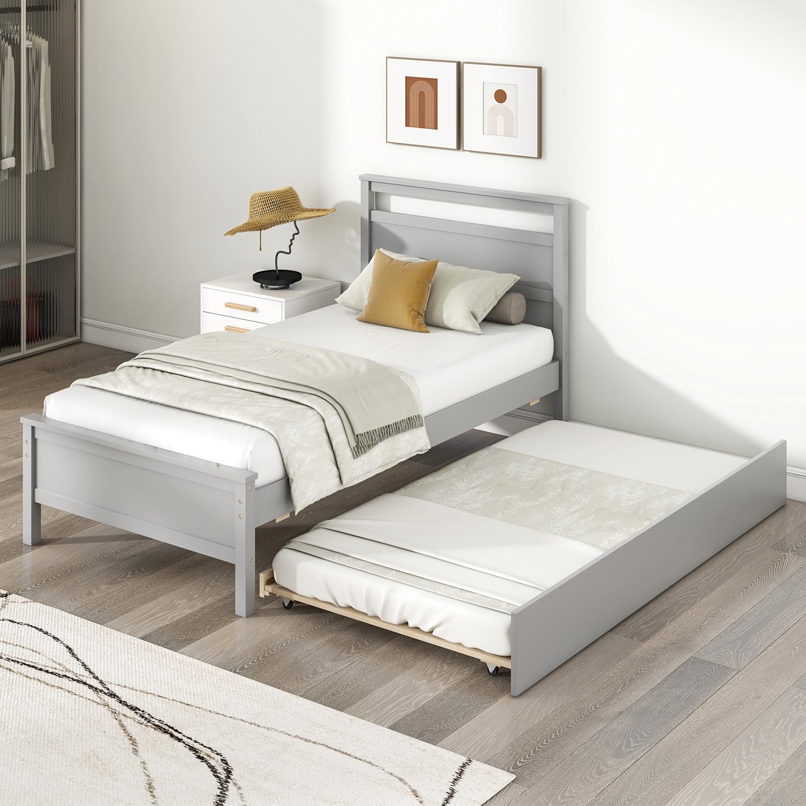 KOMFOTT Twin Bed Frame with Trundle
