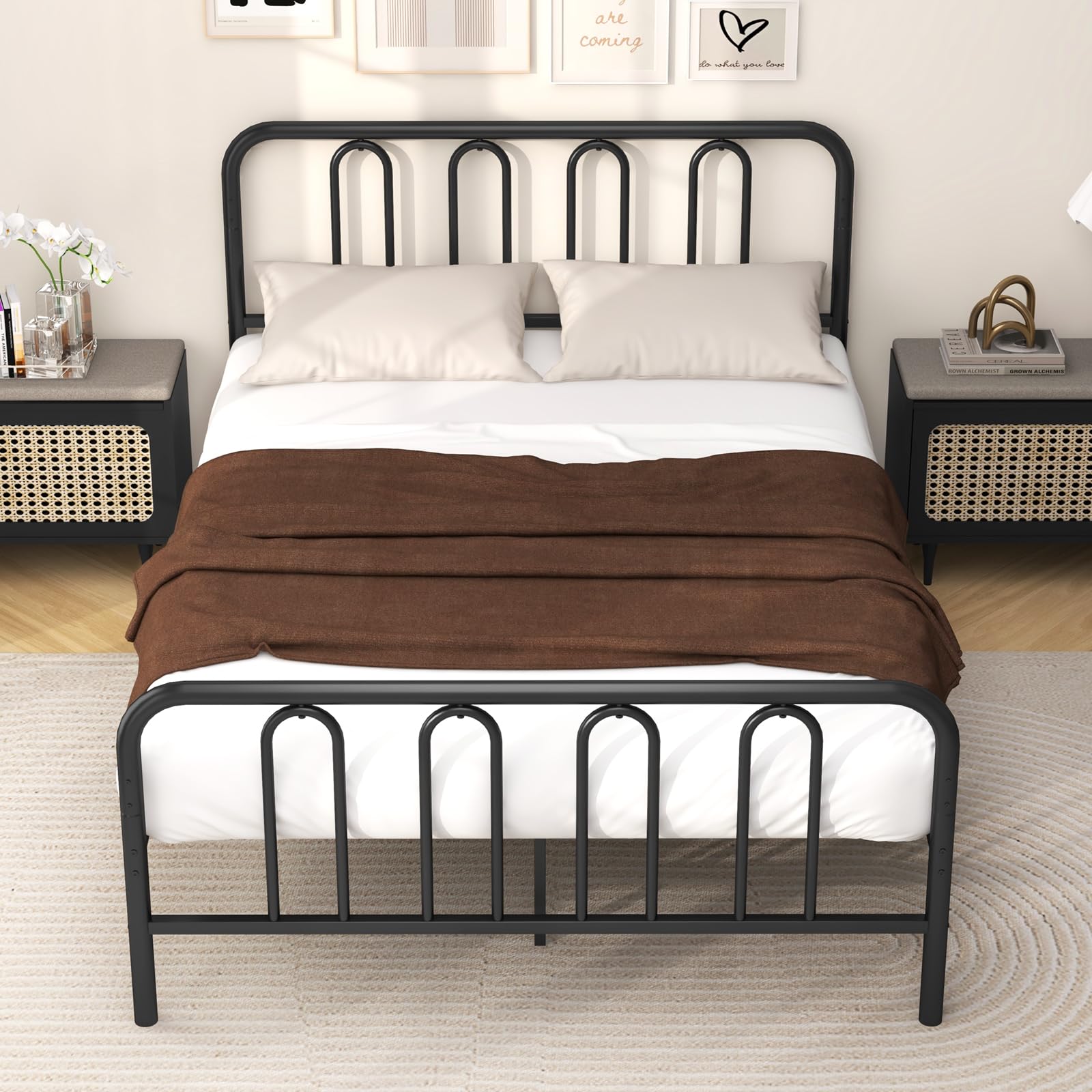KOMFOTT Metal Platform Bed Frame with Headboard & Footboard