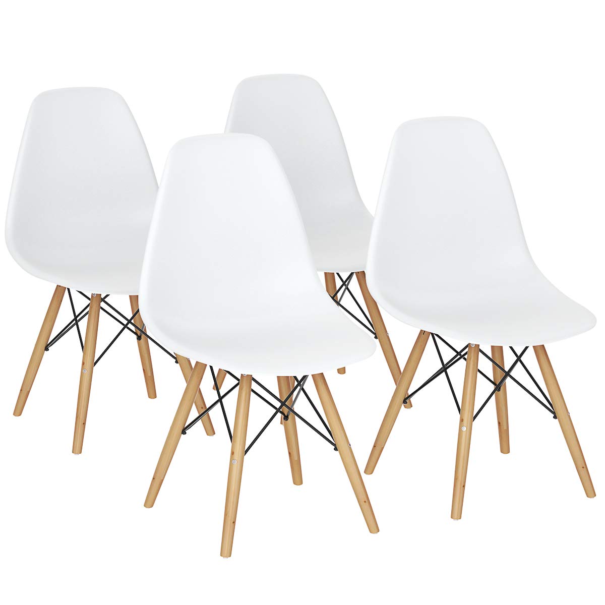 KOMFOTT Shell Lounge Plastic Dining Chairs Set of 4 with Wood Legs