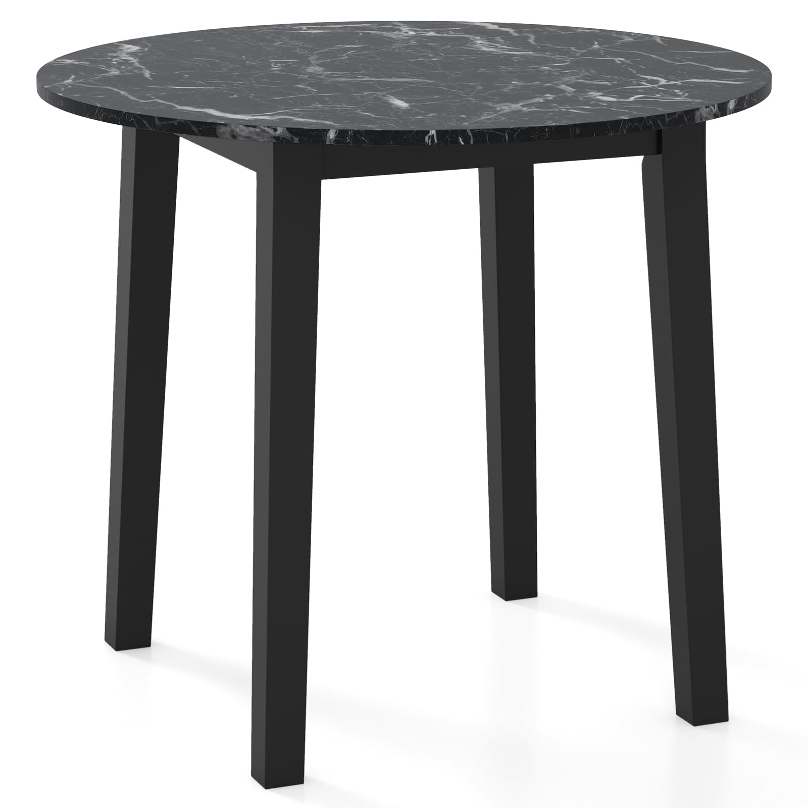 KOMFOTT Round Dining Table with Rubber Wood Legs, Marble-Textured Veneer Tabletop