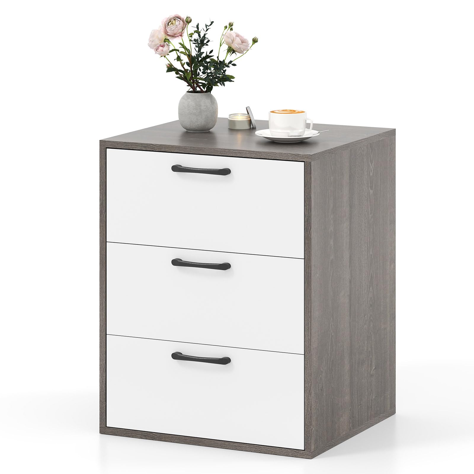 KOMFOTT Nightstand with 3 Drawers(White & Grey)