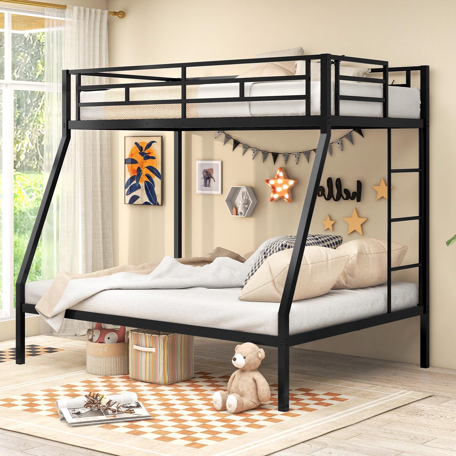 Letto A Castello LifeSky Twin Over Full – Struttura Metallica Bianca – Scala Rimovibile – Senza Rete A Molle