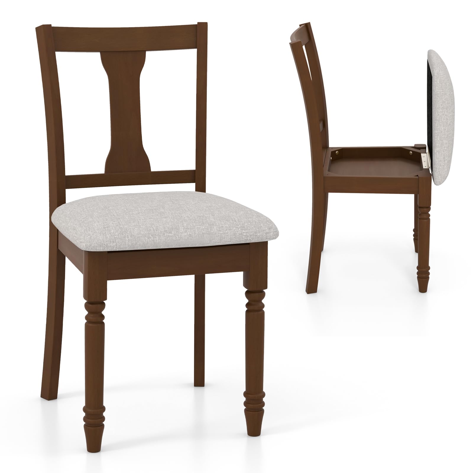 KOMFOTT Wood Dining Chairs Set of 2/4 with Flip-up Storage Seat