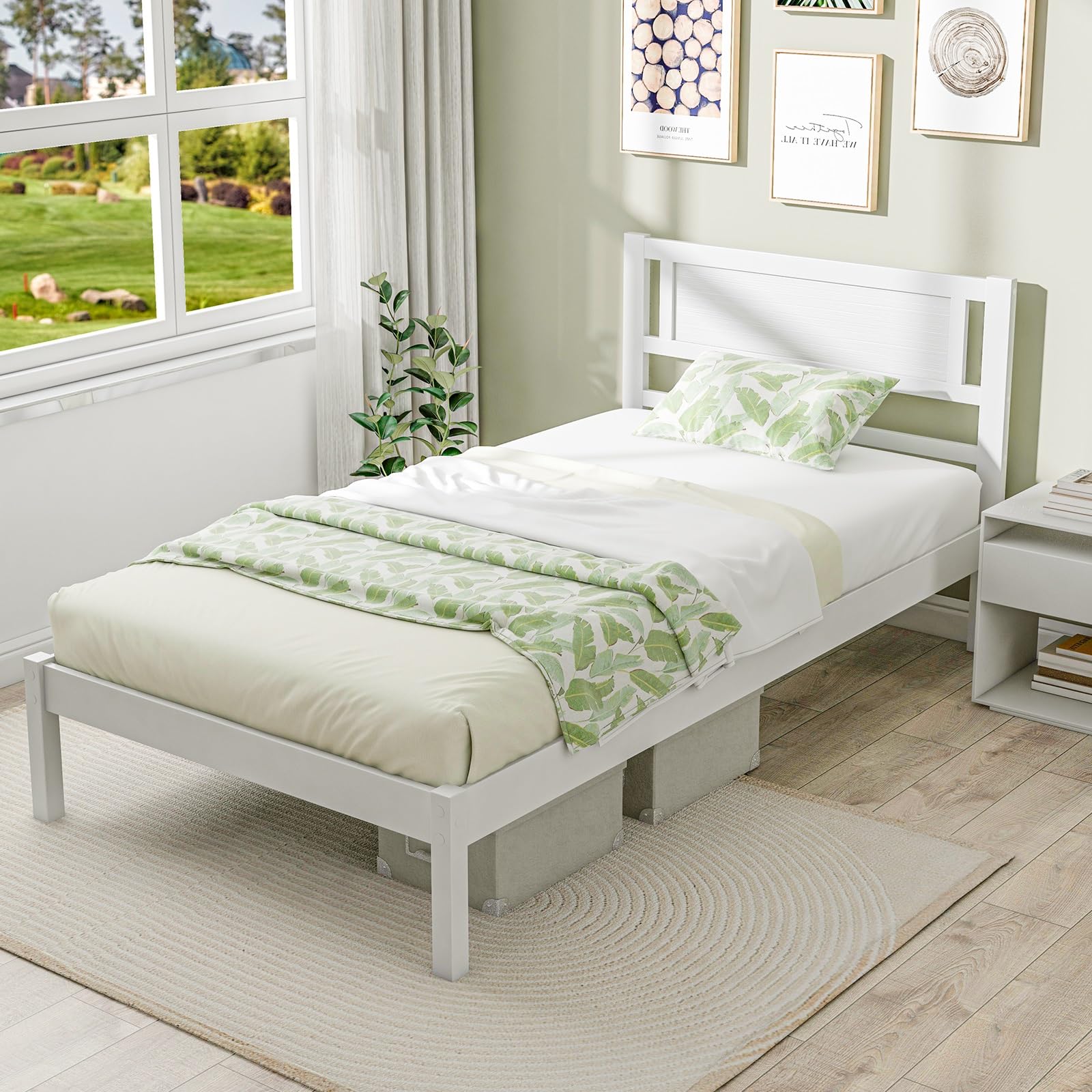 KOMFOTT Wood Platform Bed Frame with Headboard