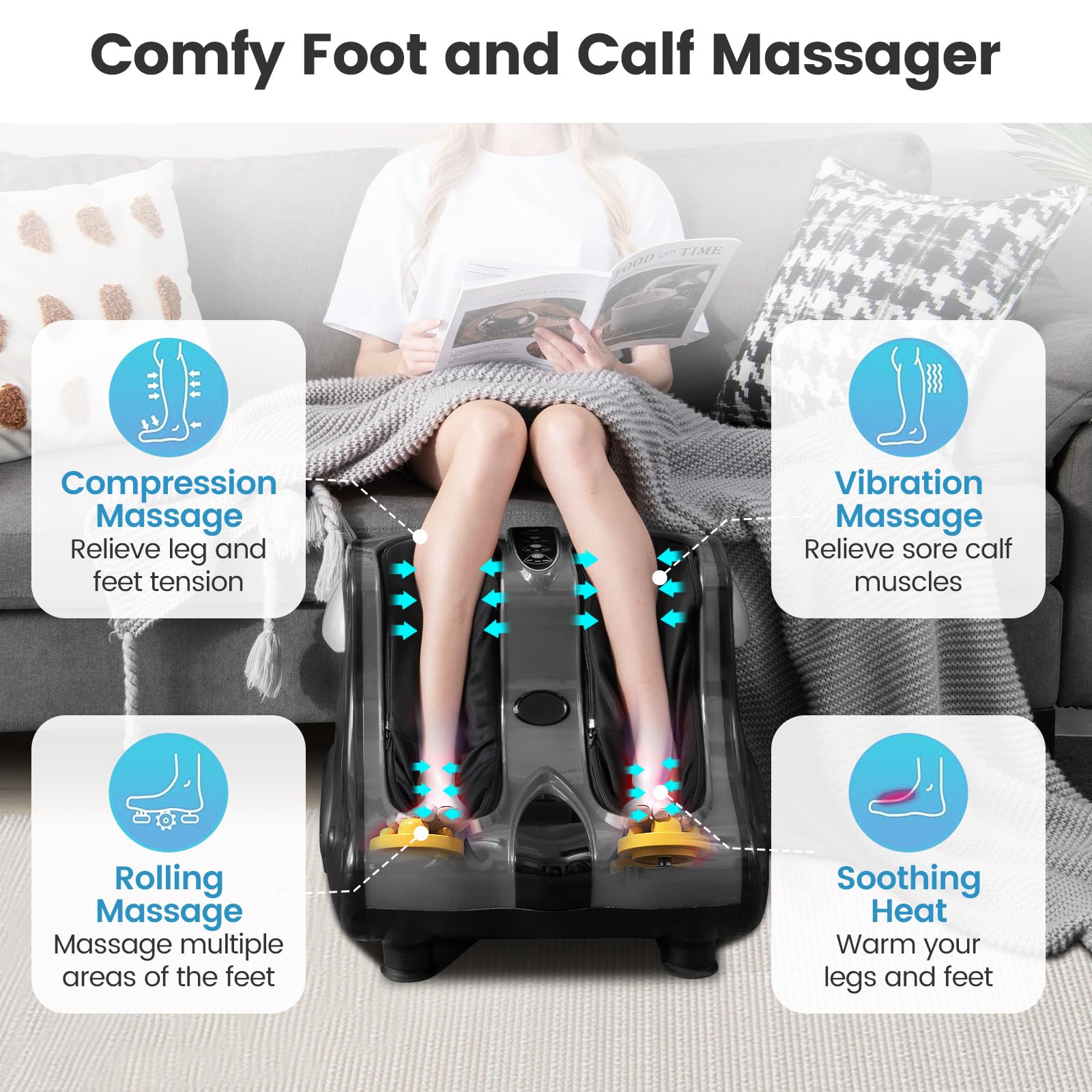 KOMFOTT Foot and Calf Massager with Heat, Shiatsu Foot Massager Machine with Vibration, Deep Kneading, 3-Level Intensity Modes