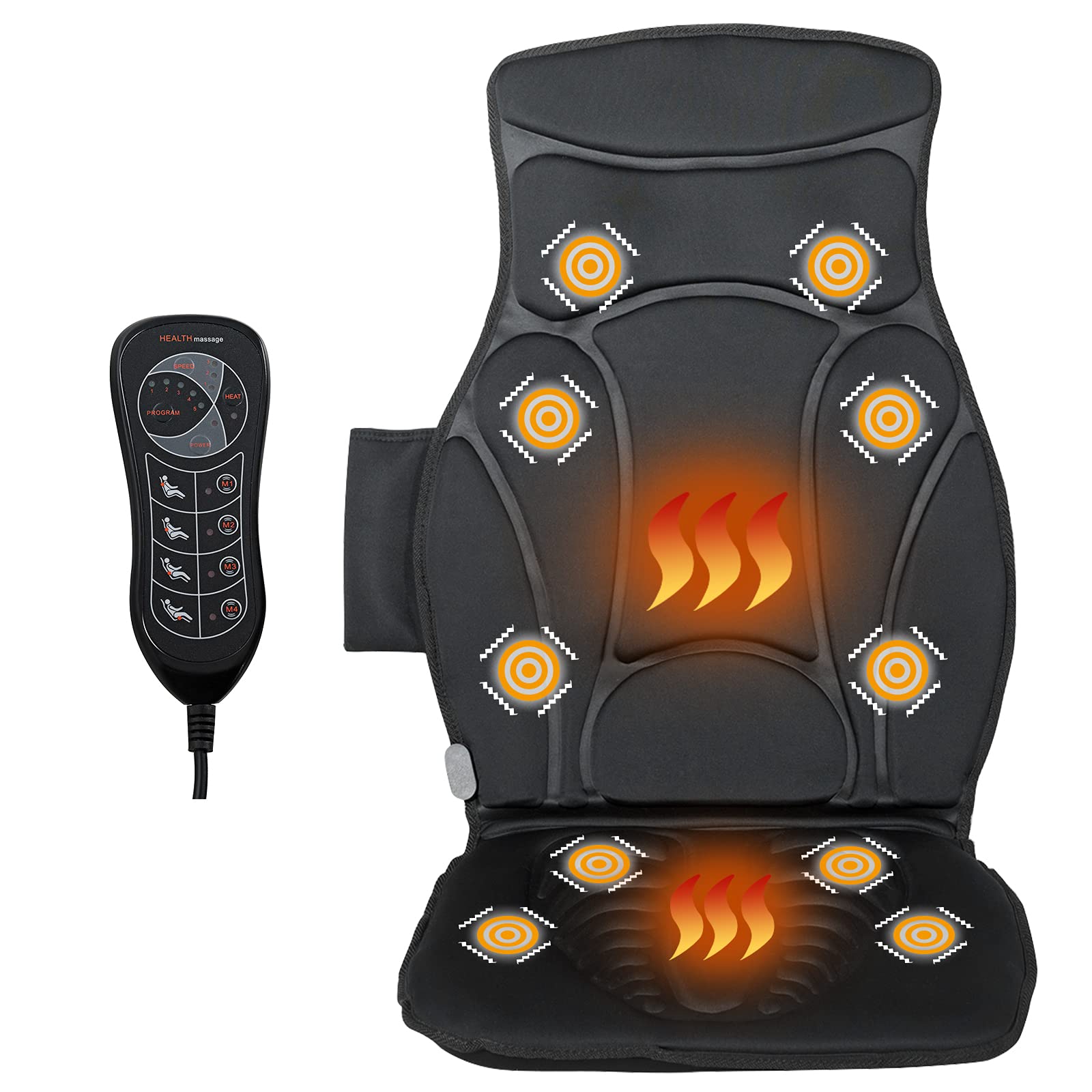 KOMFOTT Massage Seat Cushion Back Massager with Heat Chair Massager, 10 Vibration Nodes & 2 Heat Pads