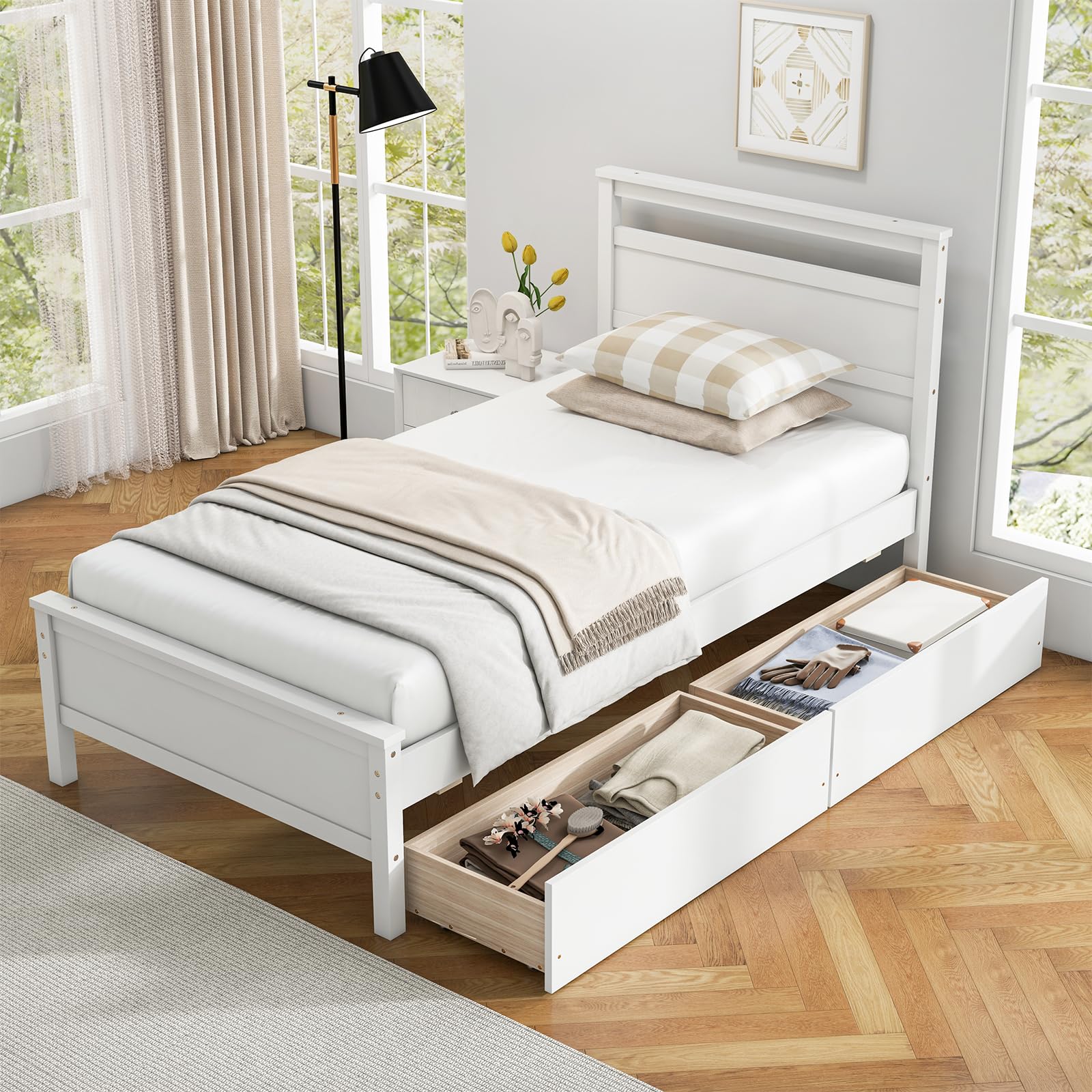 KOMFOTT Twin Bed Frame with 2 Storage Drawers