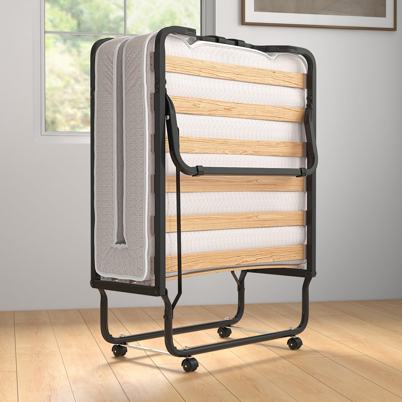 KOMFOTT Twin Size Folding Rollaway Bed with Mattress for Adults