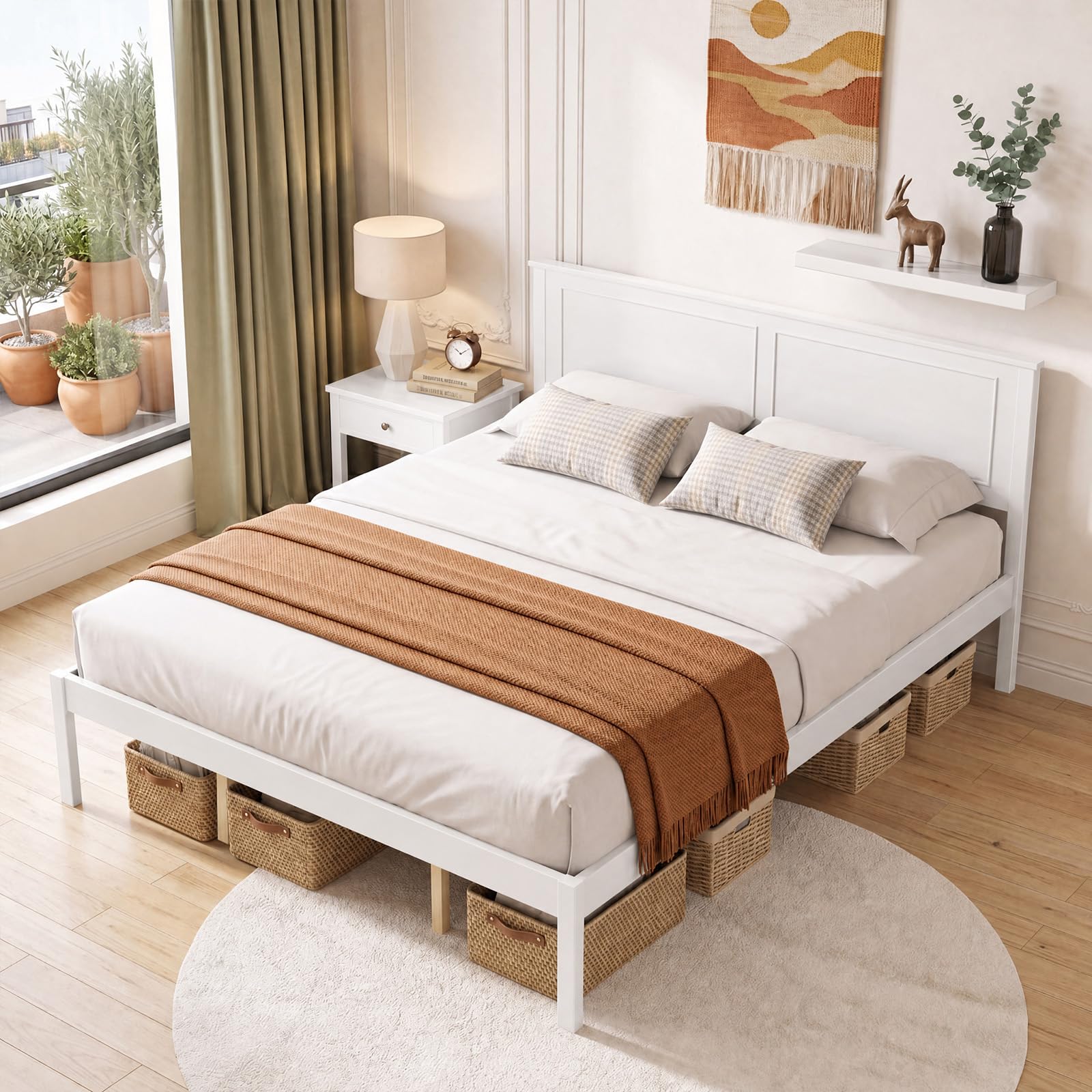 KOMFOTT Queen/Full/Twin Size Bed Frame Farmhouse Wooden Platform Bed