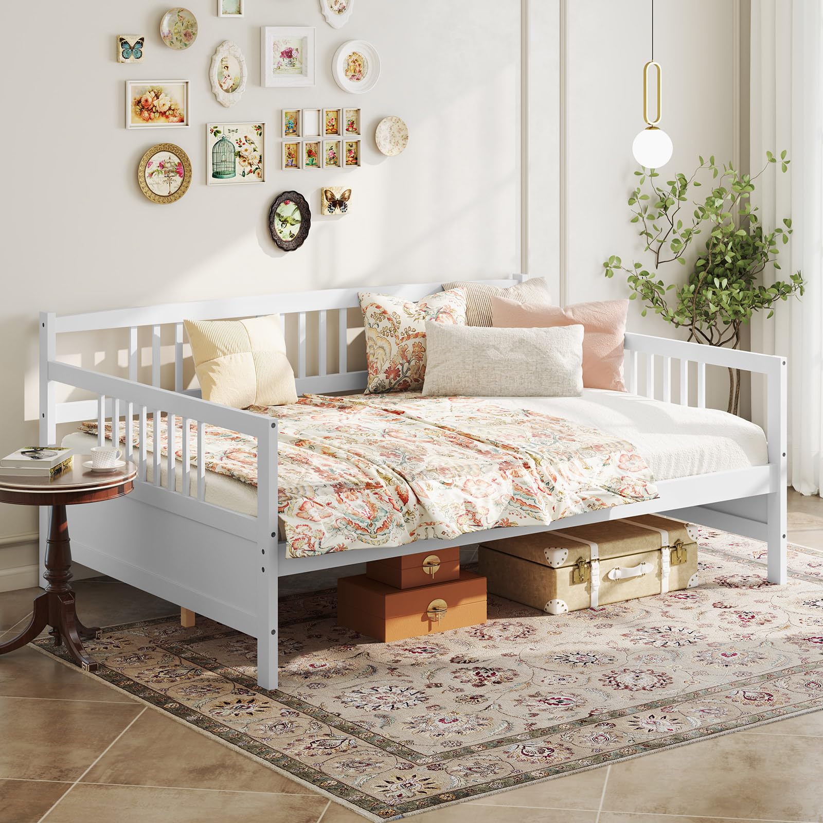 KOMFOTT Full Size Wood Daybed with Wooden Slats Support
