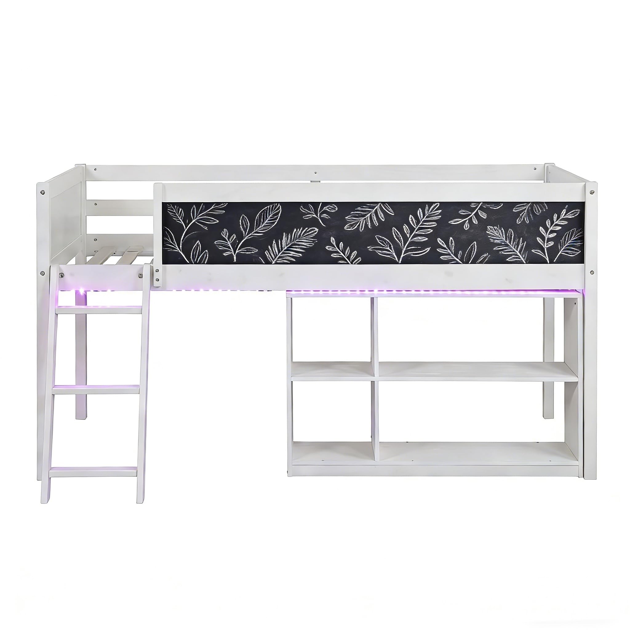 KOMFOTT Twin Size Low Loft Bed with LED Lights