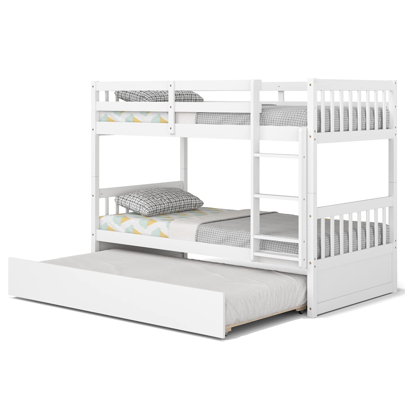 KOMFOTT 2-in-1 Convertible Twin Over Twin Wood Bunk Bed with Trundle