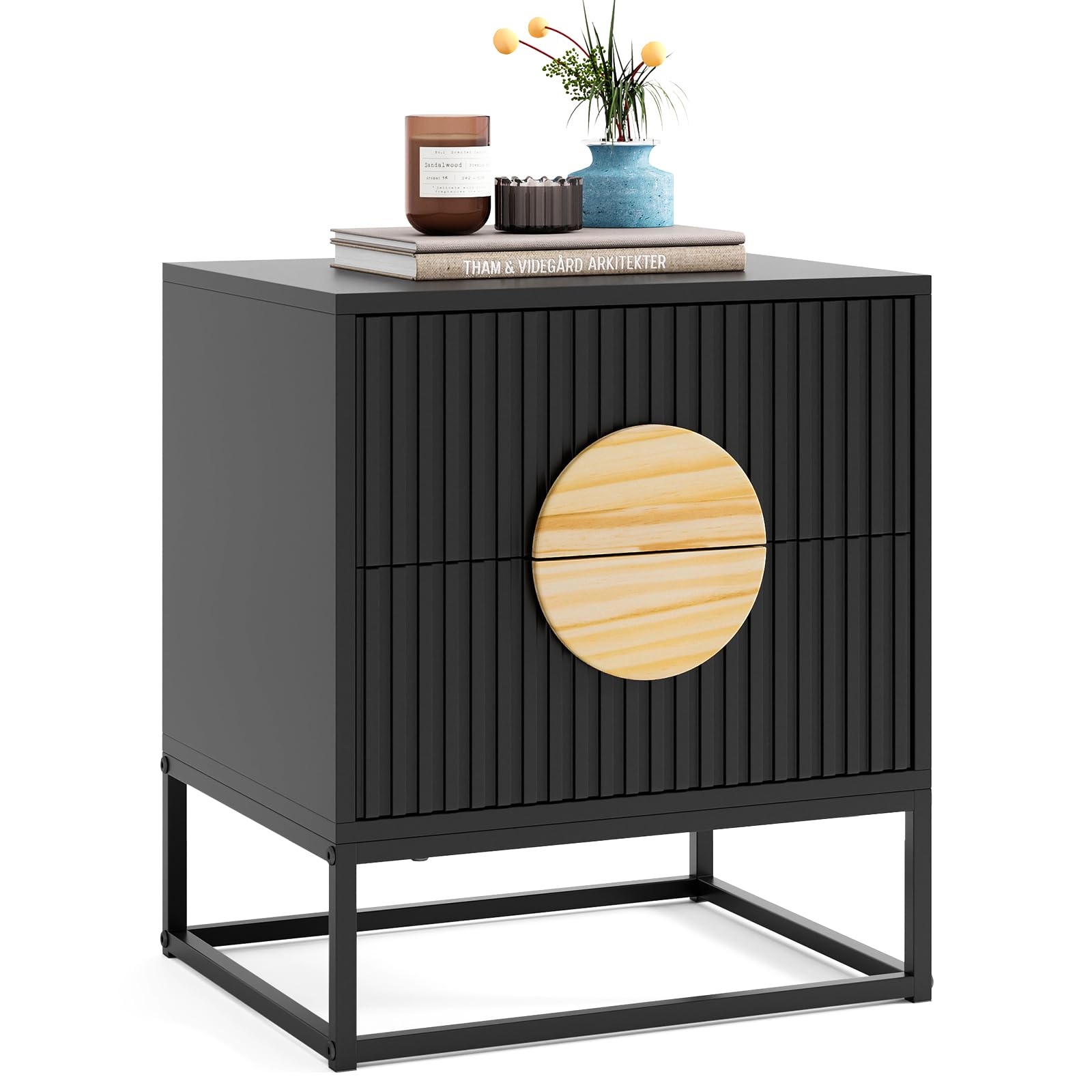 KOMFOTT Fluted Nightstand with 2 Drawers(1/2)