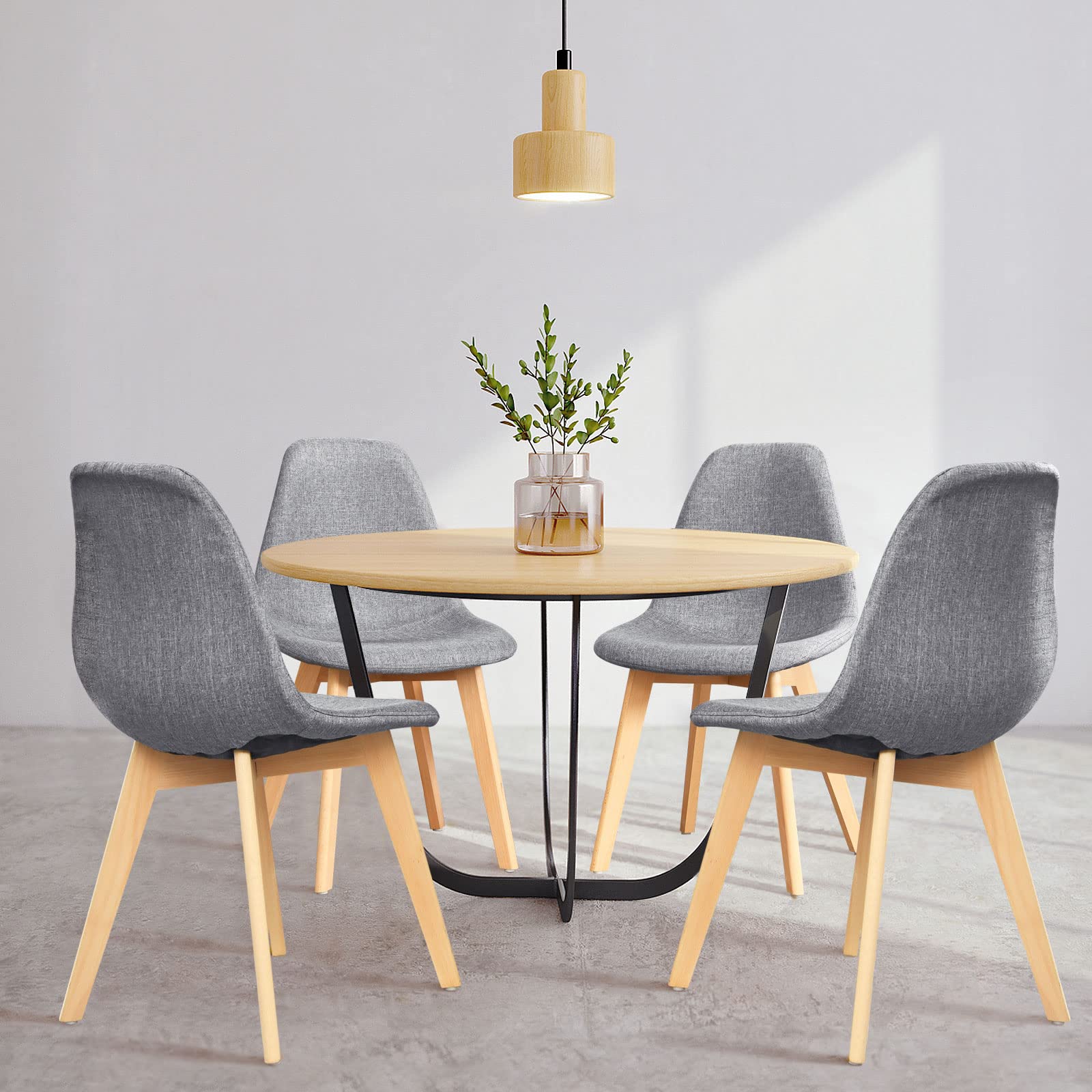 KOMFOTT Set of 4 Modern Fabric Dining Chairs with Solid Wood Legs High Backrest Soft Padded Seat