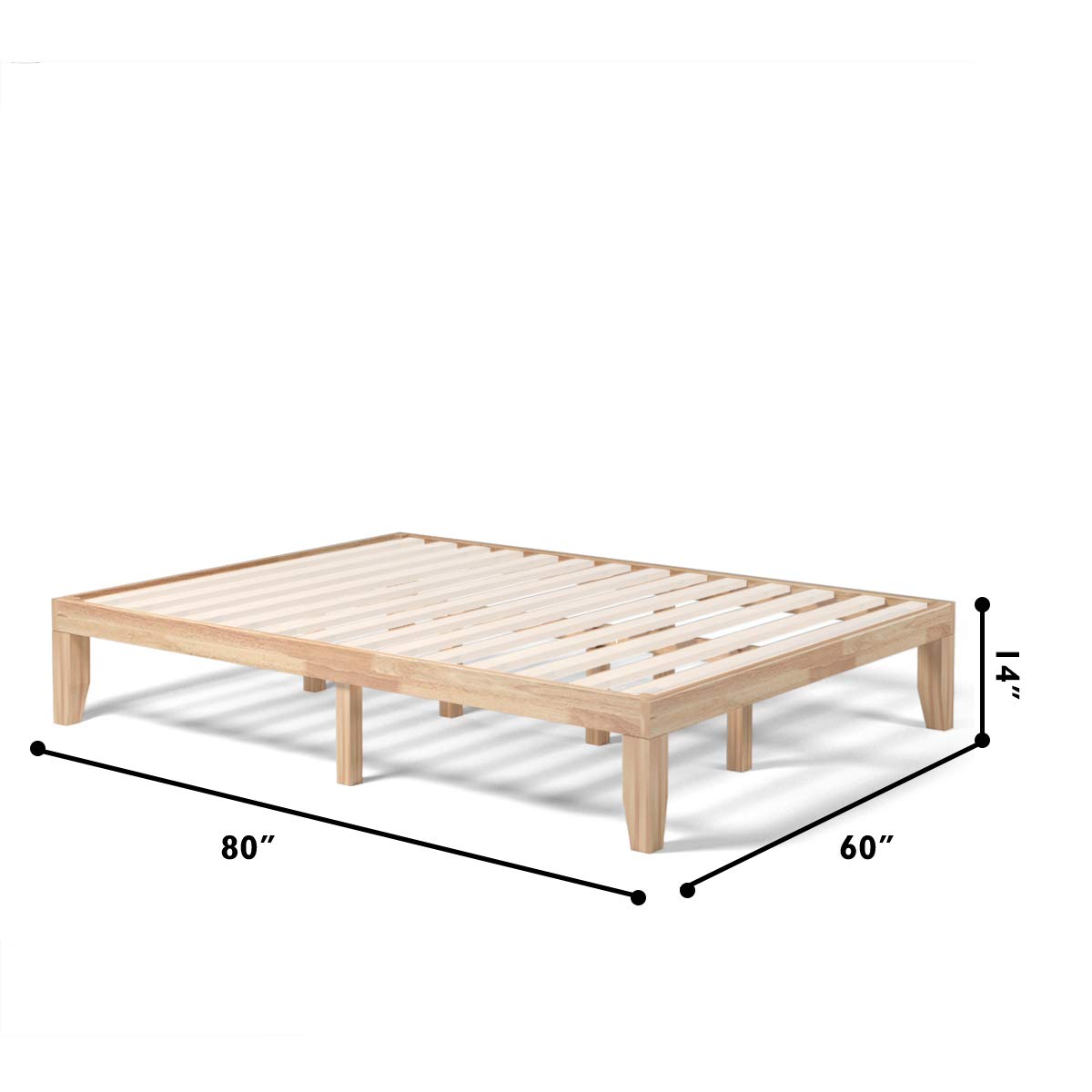 KOMFOTT Wood Platform Bed Frame, Solid Wood Mattress Foundation with Rubber Wood Frame