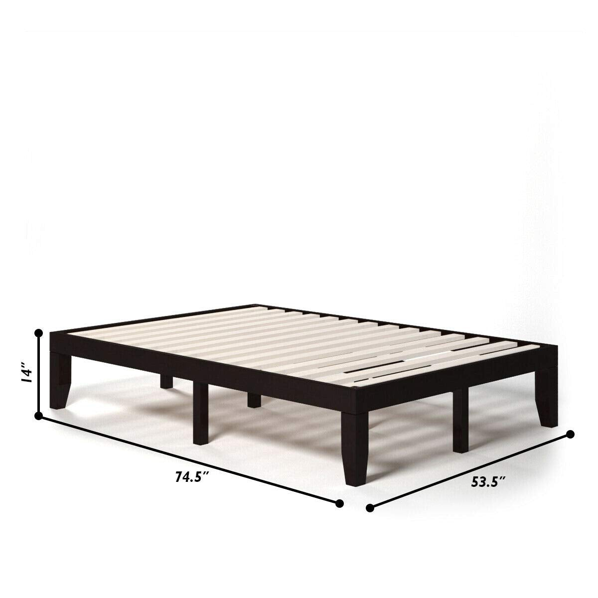 KOMFOTT Wood Platform Bed Frame, Solid Wood Mattress Foundation with Rubber Wood Frame