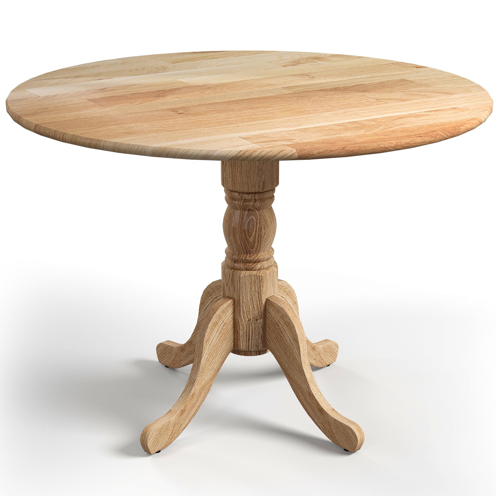 KOMFOTT Wood Round Dining Table for 4 People with Round Tabletop & Curved Trestle Legs